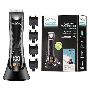 VEGA Cleanball Full Body Trimmer for Men|Private Parts, Pubic Hair, Balls, Manscaping, Body Multi-Purpose|IPX5 Waterproof|No Nicks or Cuts|90 Min Non-Stop Runtime|Fast Charge, 2 Year Warranty, VHTH-33