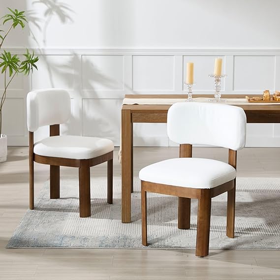 Wahson Beige Upholstered Dining Chairs Set of 2, Mid Century Modern Linen Dining Room Chairs with Hardwood Legs and Padded Back, Farmhouse Kitchen Chairs Cozy Accent Chair