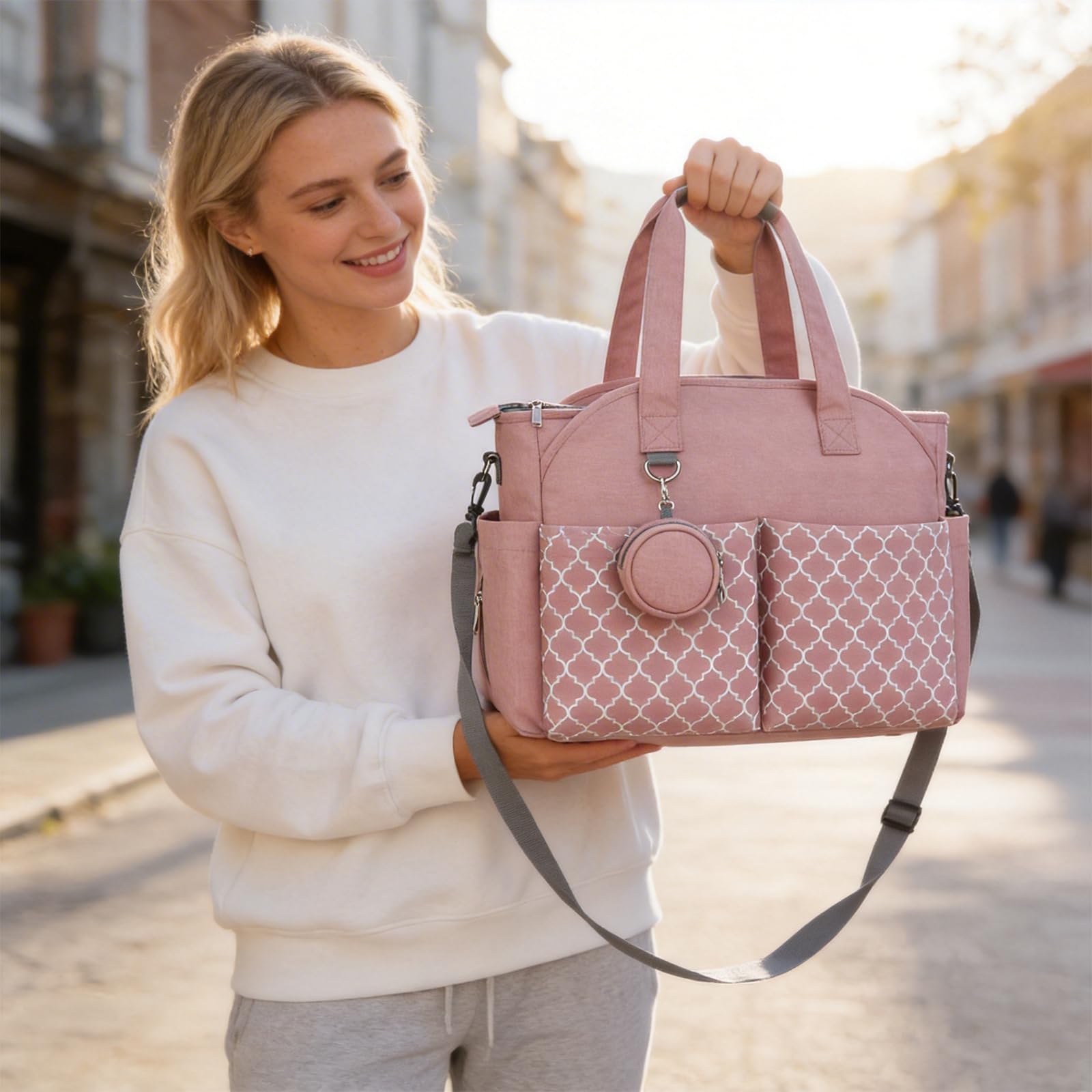 Sac à Langer Bébé Multifonction, 13 Poches Grande Capacité, Sac Maternité Imperméable Bandoulière, Sac pour Poussette avec Trousse Tétine, Sac de Voyage pour Maman et Papa