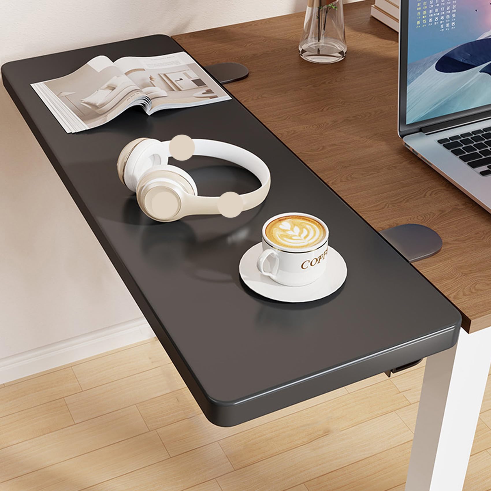 Nero,70*25,Estensione da scrivania, Vassoio per tastiera pieghevole, design ergonomico, estensione della scrivania senza perforazione, morsetto sul bracciolo del computer per scrivania, adatto