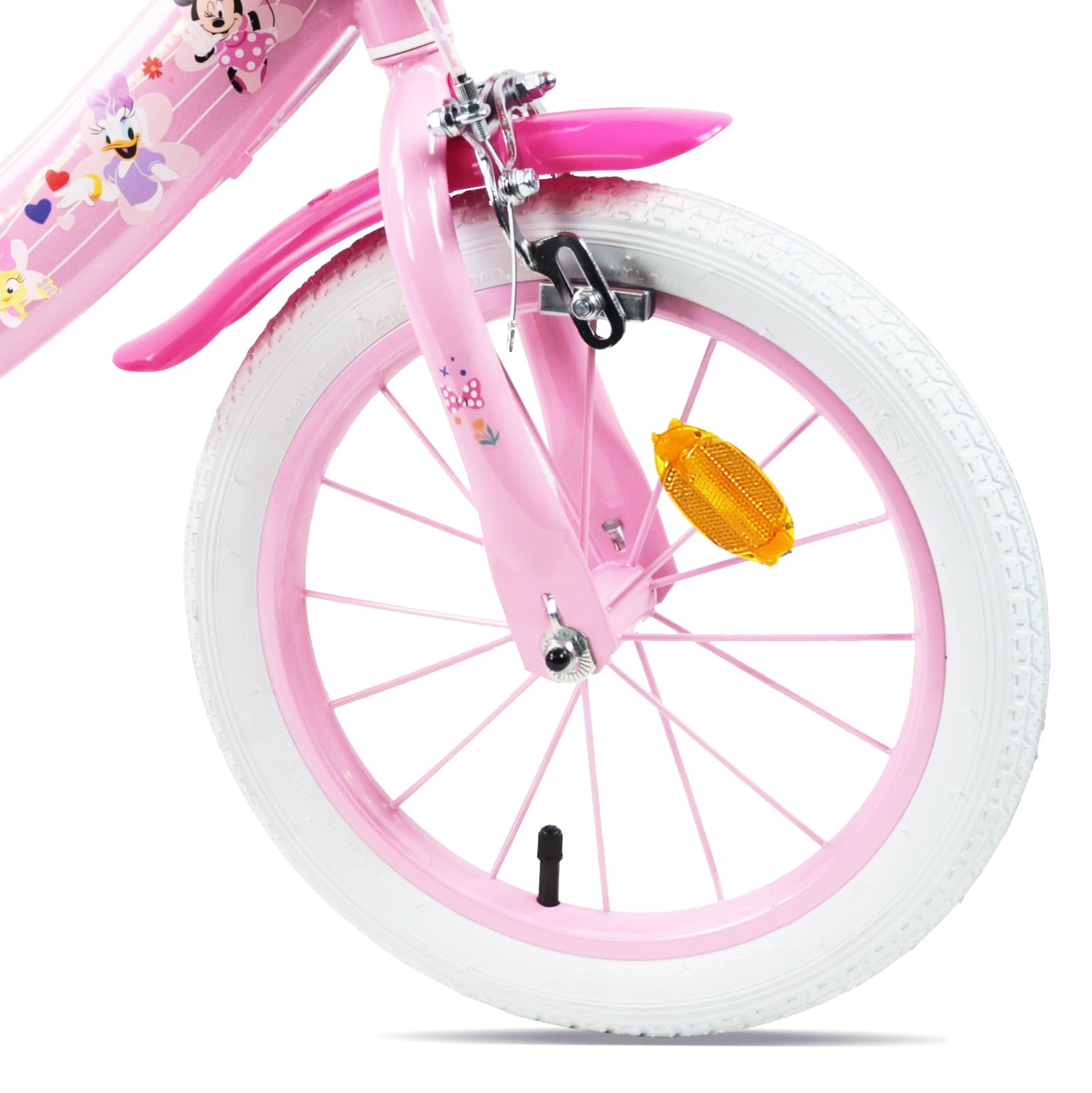 Vélo 14'' Fille Licence Minnie de Disney - 2 Freins Caliper - Pneus Gonflables - Panier Avant - Porte-poupée arrière - Garde-Boue et 2 Stabilisateurs, Rose
