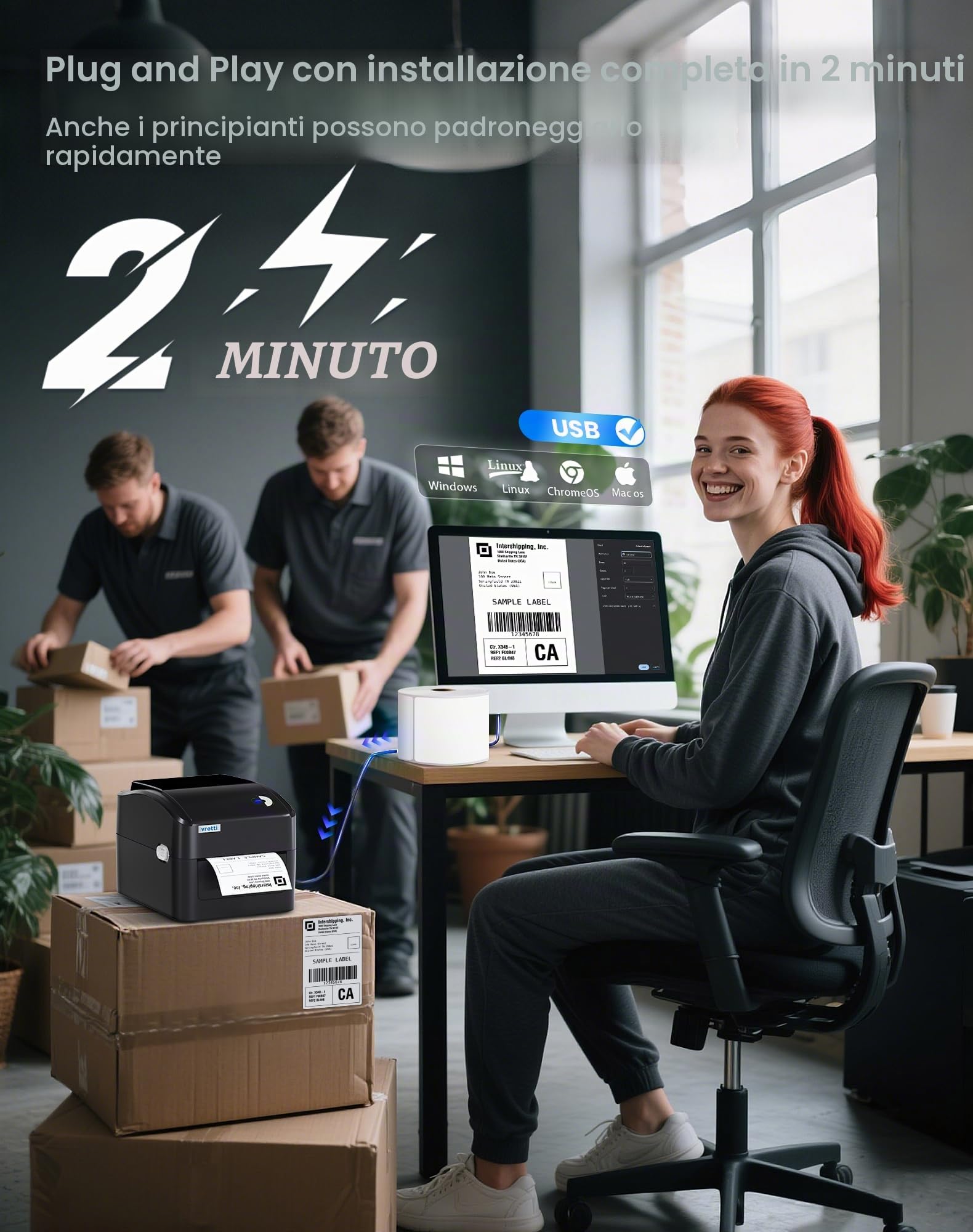 vretti Stampante per Etichette di Spedizione, Stampante Termica per Etichette 4x6 per Pacchetti di Spedizione, per Piccole Aziende UPS Amazon