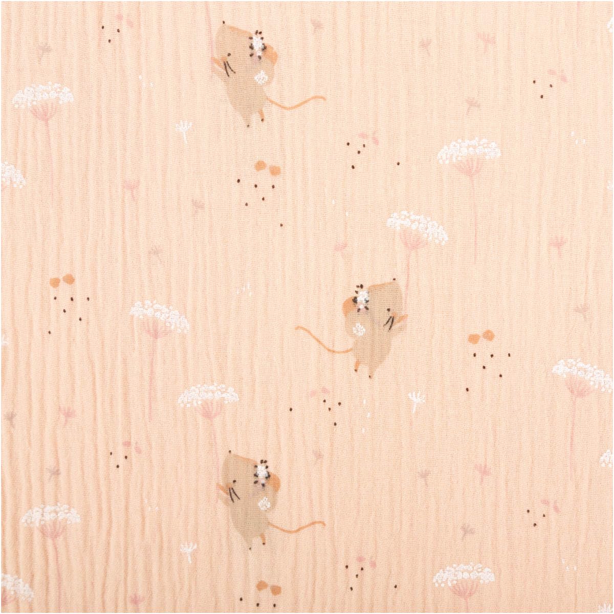 Missou Mouse Muslin Cotton with Flower Nude Pink 1.30 m Wide Fabric Sold by the Metre Ideal for Sewing & DIY (130 cm Width)