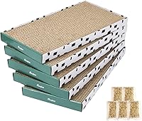 PAWSFANS 5-Pack Reversible Cardboard Cat Scratcher with Box & Catnip - Durable Corrugated Scratch Pad for Indoor Cats