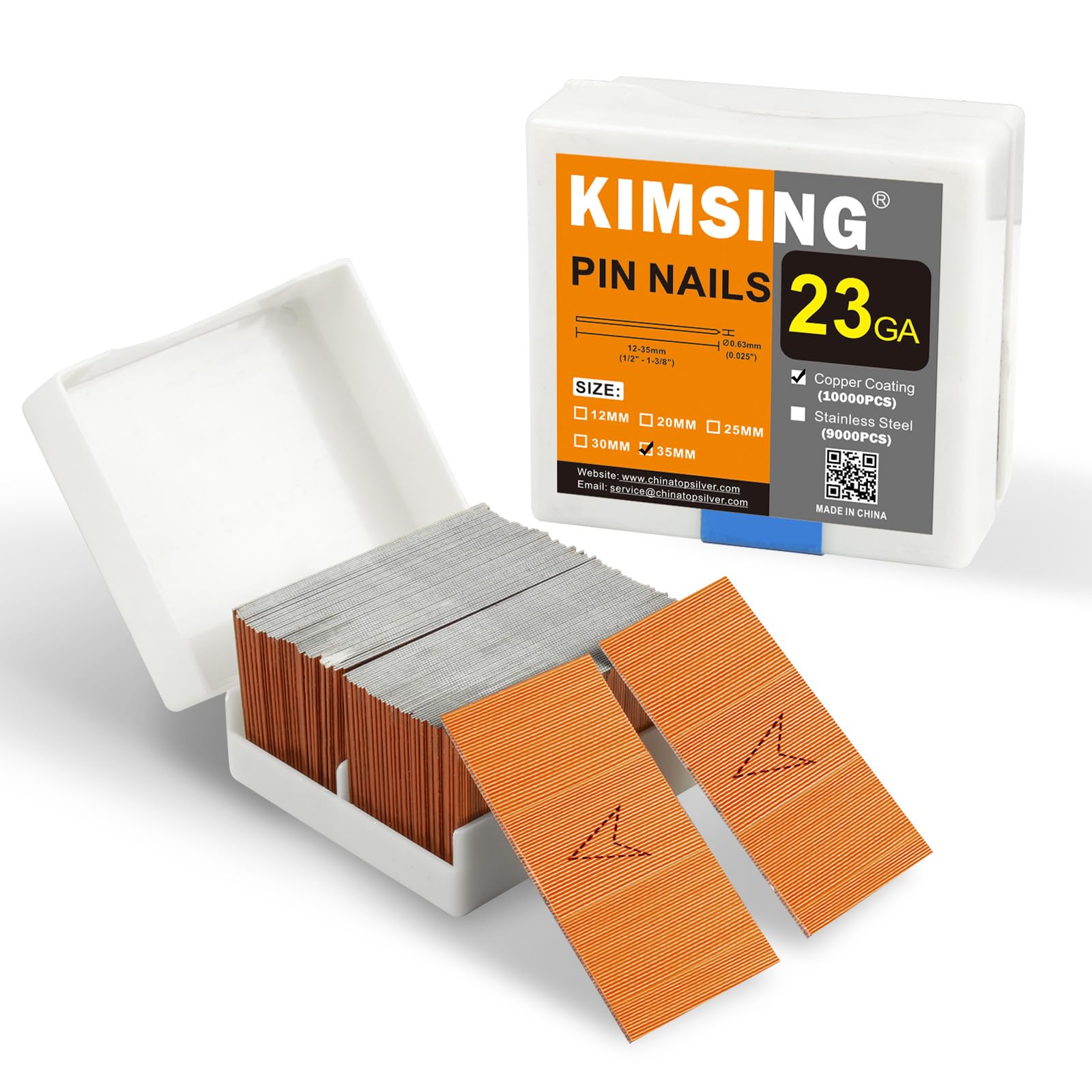 KIMSING 23GA 35mm Copper Coating Pins 10000PCS for Light-Duty Wood Work — image 1