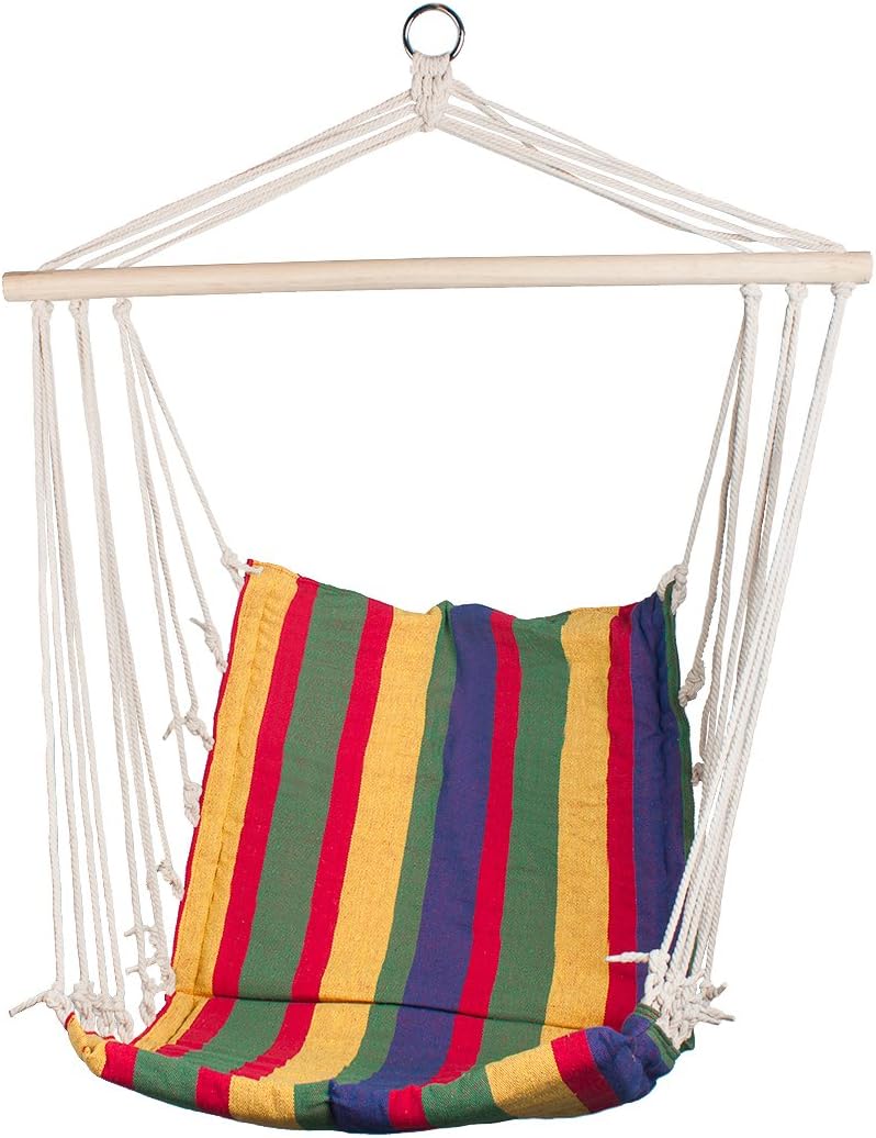 Striped Hanging Chair Lawn Camp Porch Yard Hammock Swing 250lb Max Cotton Blend