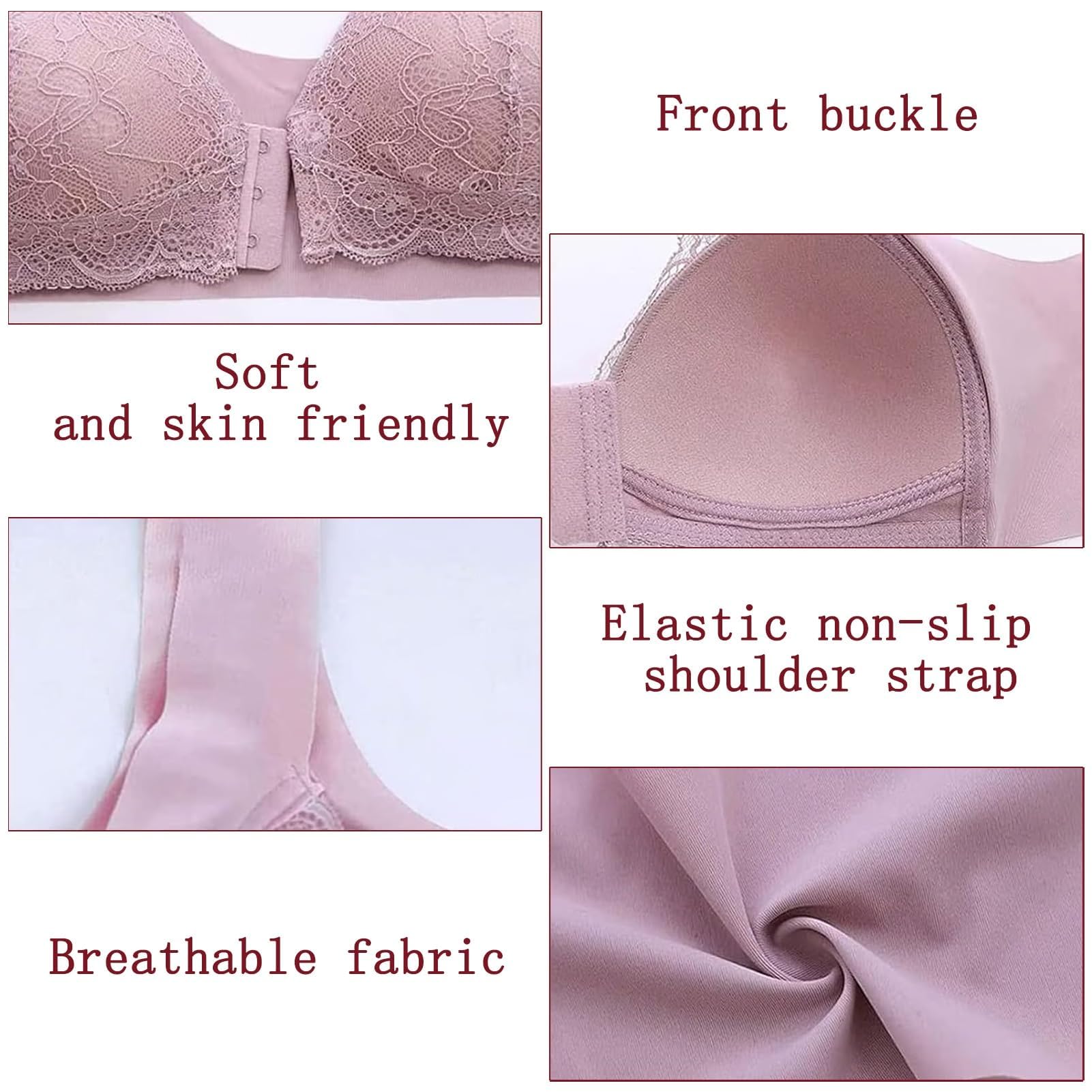 Reggiseno Push-up Senza Ferretto con Chiusura Frontale for Donne Anziane, Anti-cedimento in Pizzo Fodera