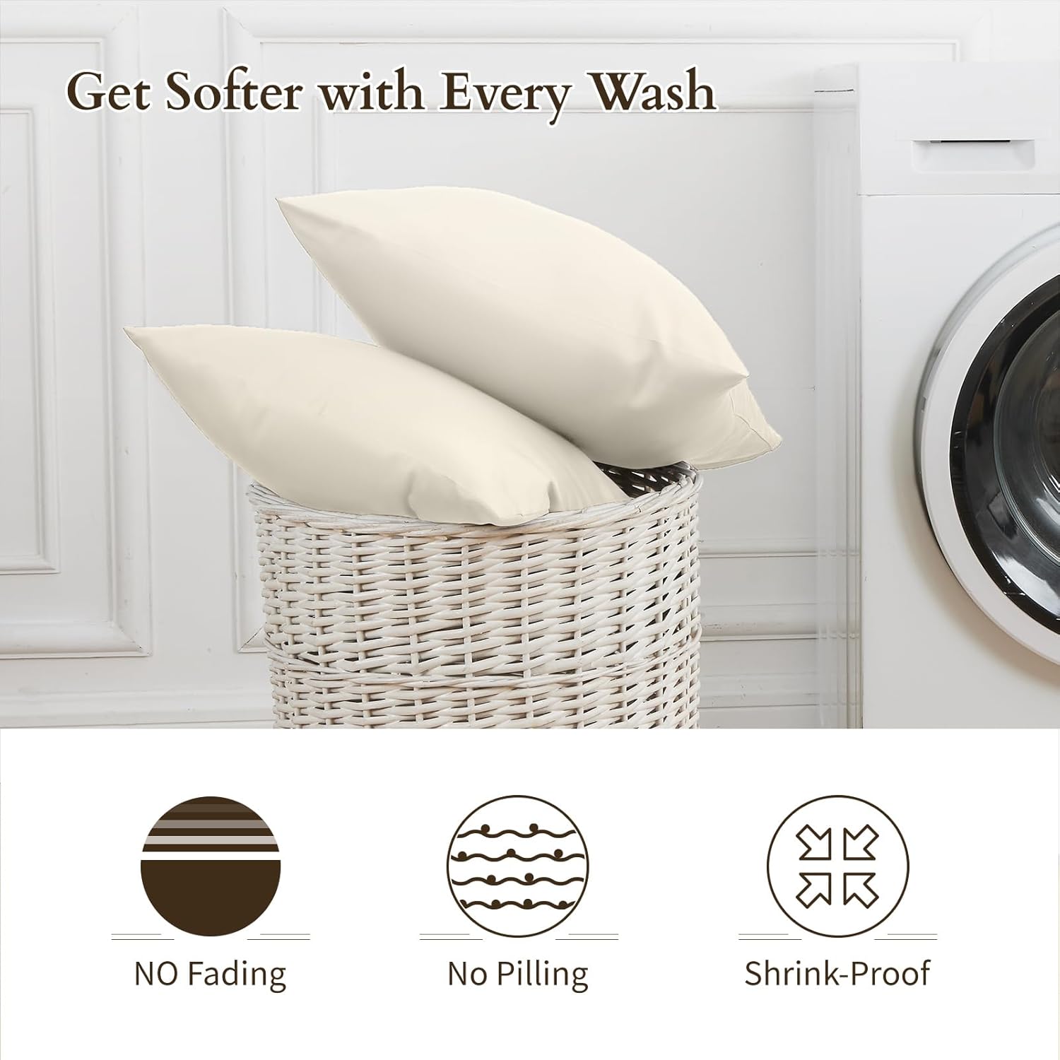 Warmstar 100% Organic Cotton Pillow Cases Set of 2, Pillow Cases King Size Satin Weave Soft Hypoallergenic GOTS Certified Pillowcases Breathable Envelope Pillowcass,20x36 Inches,Ivory White