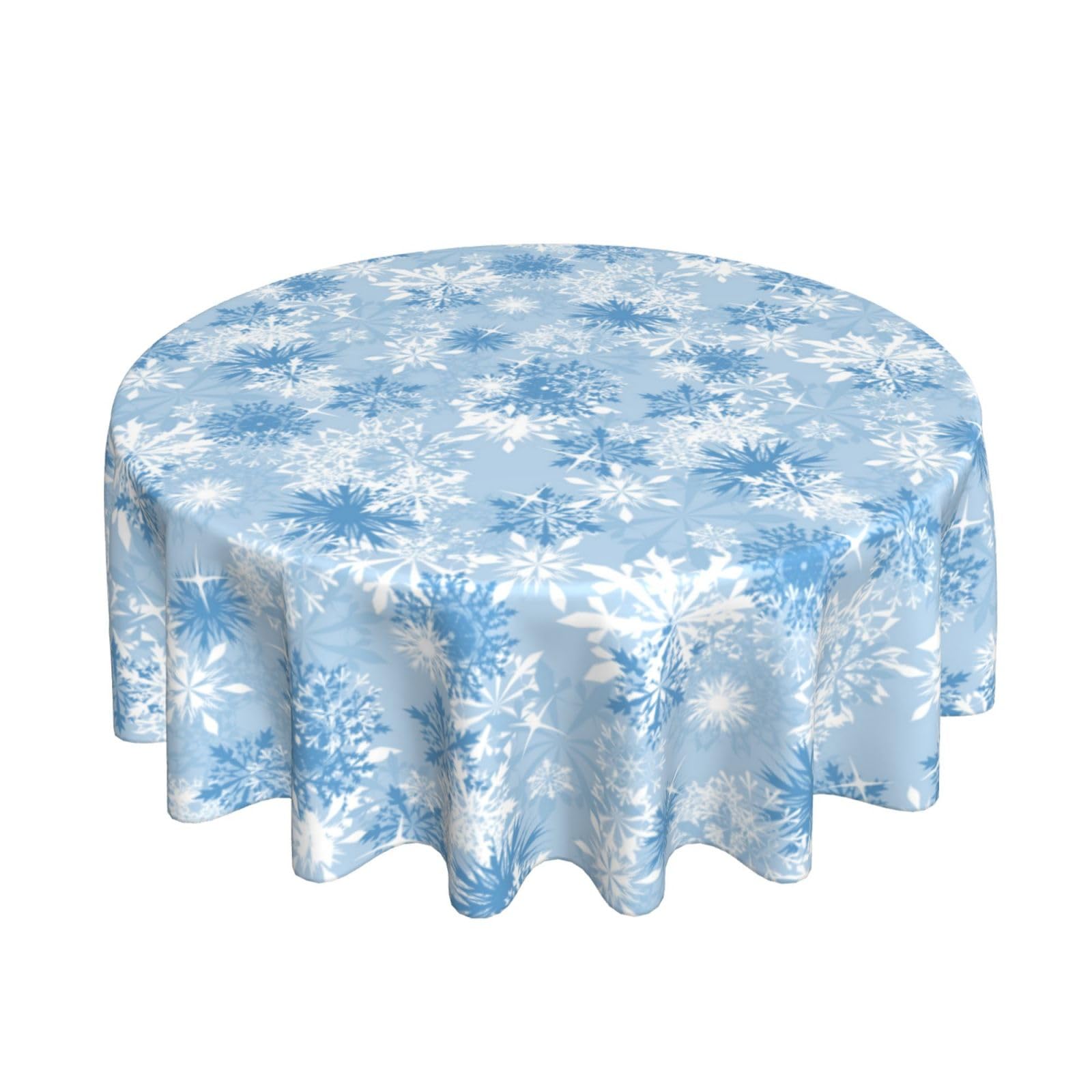 FJQWKLF Merry Christmas Tablecloth 60 Inch Round Xmas Table Cloth Winter Blue Snowflakes Tablecloths Christmas Table Covers for Holiday Party Dining Kitchen Home Picnic Patio (Blue Snowflake)