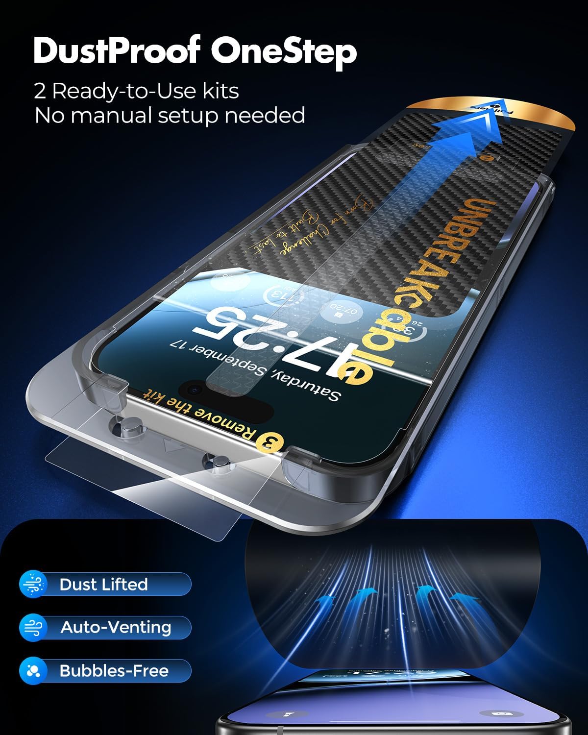 UNBREAKcable for iPhone 16 Pro Privacy Screen Protector, Tempered Glass 6.3", DustProof OneStep Installation, 25° Anti-Spy, 9H Military-Grade Shatterproof, Bubble-Free, Case-Friendly, 2 Pack image 2