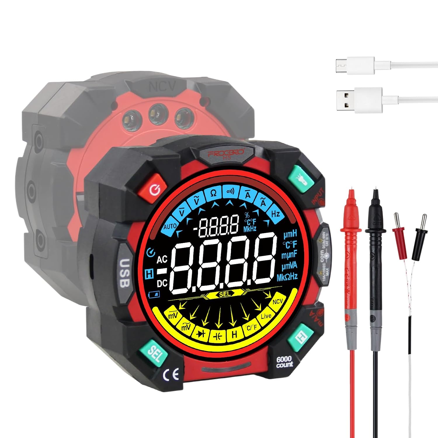 FROGBRO Digital Multimeter Tester 6000 Counts TRMS, Auto-Ranging, 600V AC/DC Voltage, Tests Batteries, Resistance, Diodes, Capacitance, NCV, Current Voltage