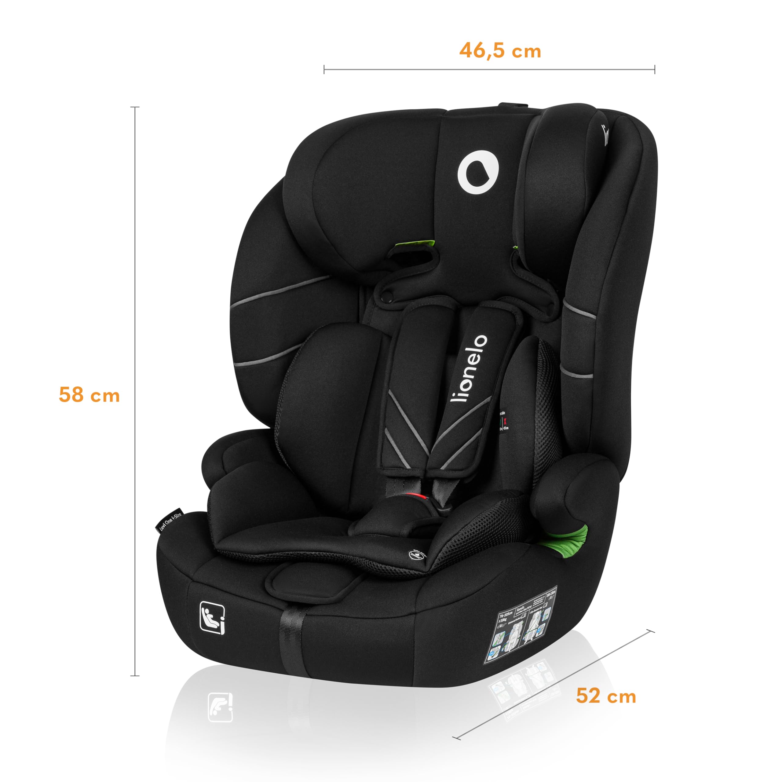 LIONELO LEVI ONE I-SIZE Dziecięcy Fotelik Samochodowy 76-150 cm, Grupa 1 2 3, Ochrona Boczna, 10 stopni Regulacji Zagłówka Wygodne Podłokietniki Wypinanie Oparcie, R129 i-Size