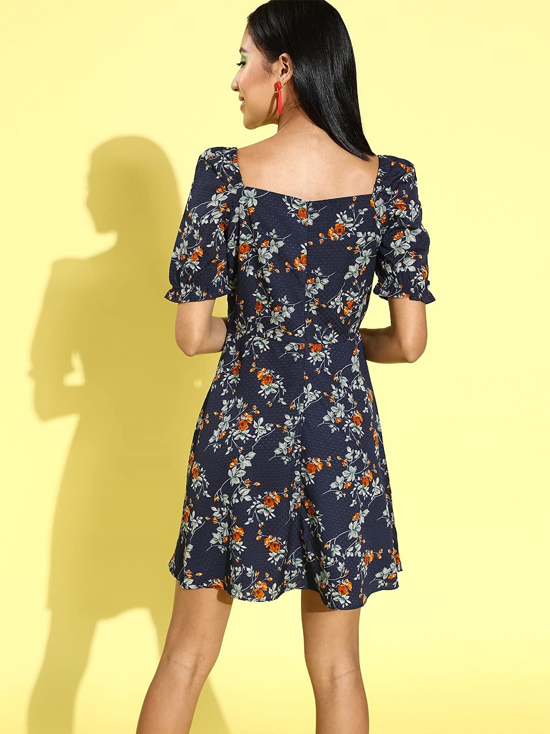 Rare Women's Crepe Fit And Flare Knee-Length Dress (Ep6247_Navy_M)