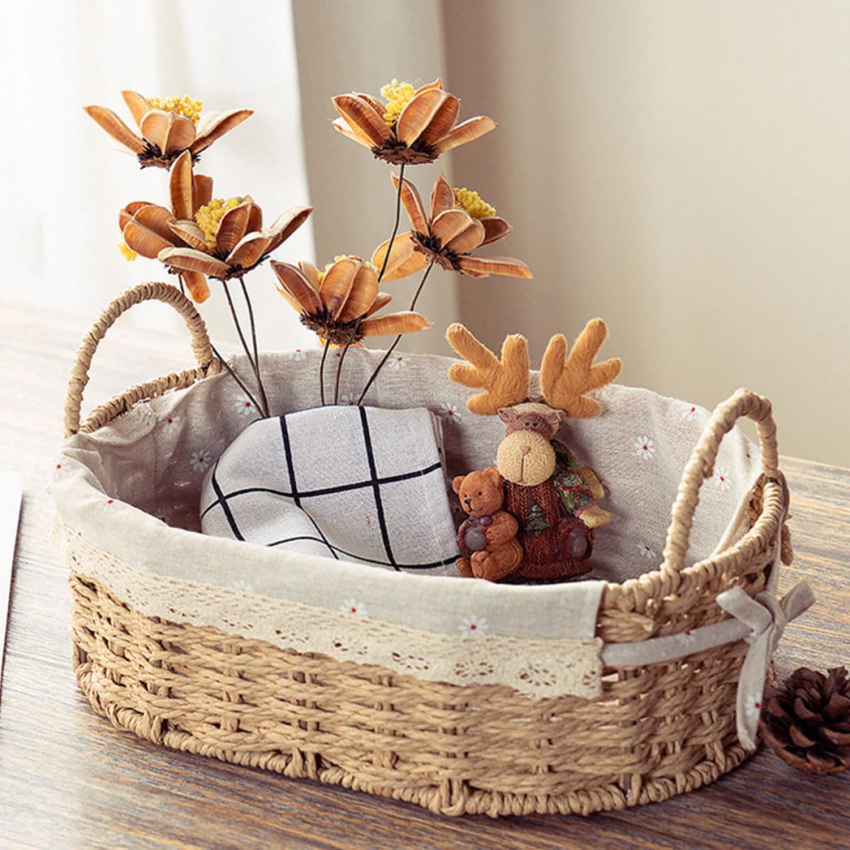 Woven Storage Basket for Home and Tabletop Use, Rattan Decorative Holder