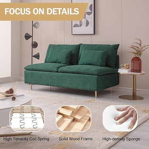 Miniatura 5 de Mid-Century - Sofá biplaza de 2 asientos, banco sin brazos, tela de lino de algodón y patas de metal dorado, sofá pequeño para sala de estar,