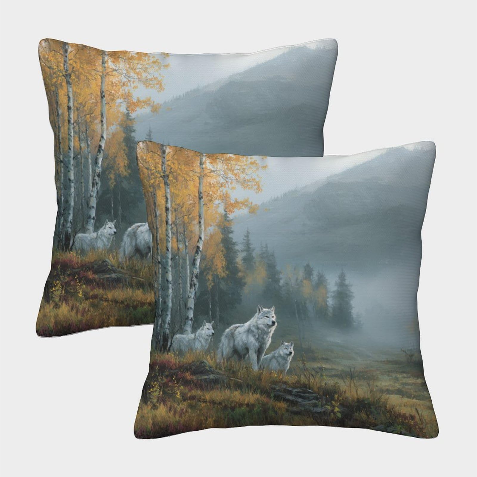 kaiyun 2 Pack 45x45cm Pillow Cases,Wolves in The Birch Bushes Decorative 3D Printed Cushion Cover,sofa Bed Decorative Cushions
