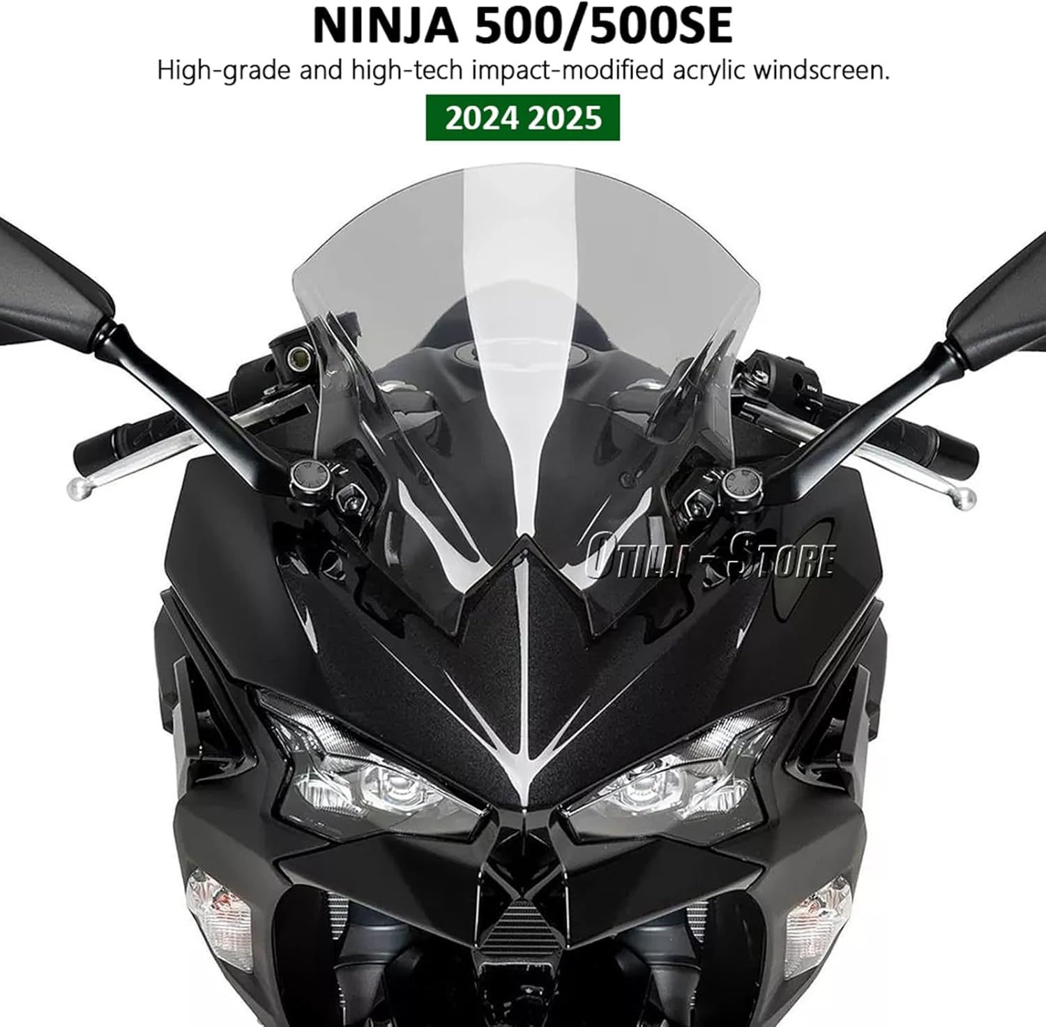 Motorcycle Windshield for Kawasaki Ninja 500 Ninja500 Ninja 500 SE 2024 2025 Spoiler Fairing Acrylic Double Bubble Windscreen Screen Wind Deflector Racing Style (Black)