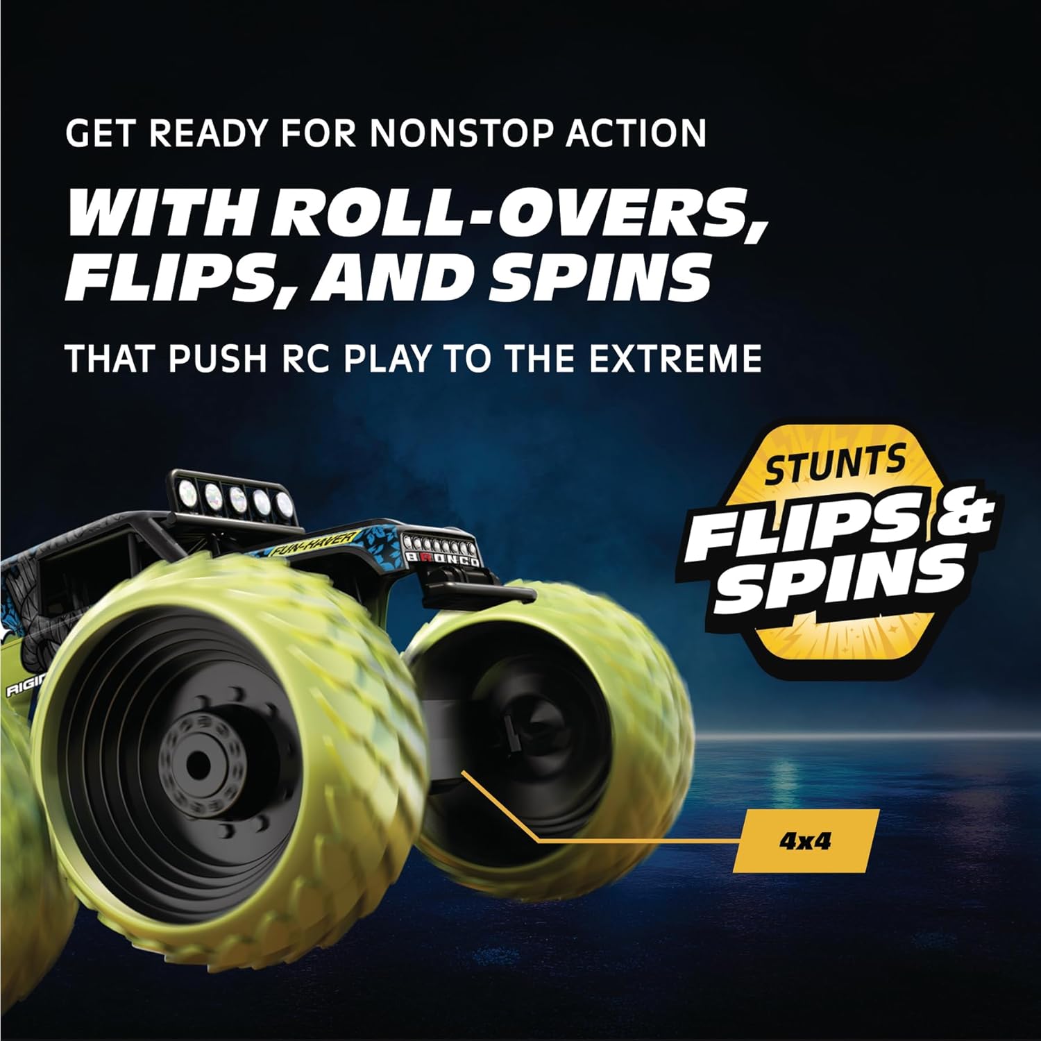 RC 4WD Big Kahuna Remote Control Car Ford Bronco Monster Truck – 1:14 Scale Remote Control Truck, Vaughn Gittin Jr., Vertical Drive Stunts, 2.4GHz, USB Rechargeable, Ready to Go, Great Gift