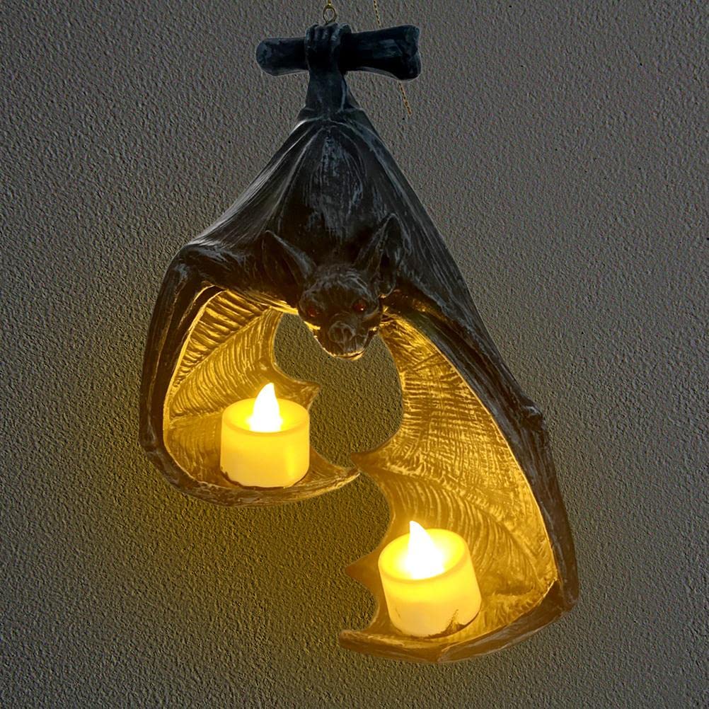 Bat Wall Candle Holder, Black Bat Statue Candle Holders Halloween Hanging Decoration, Gothic Decorative Candle Holders, Hanging Sculpture Black Halloween Home Decor(Bat candle)