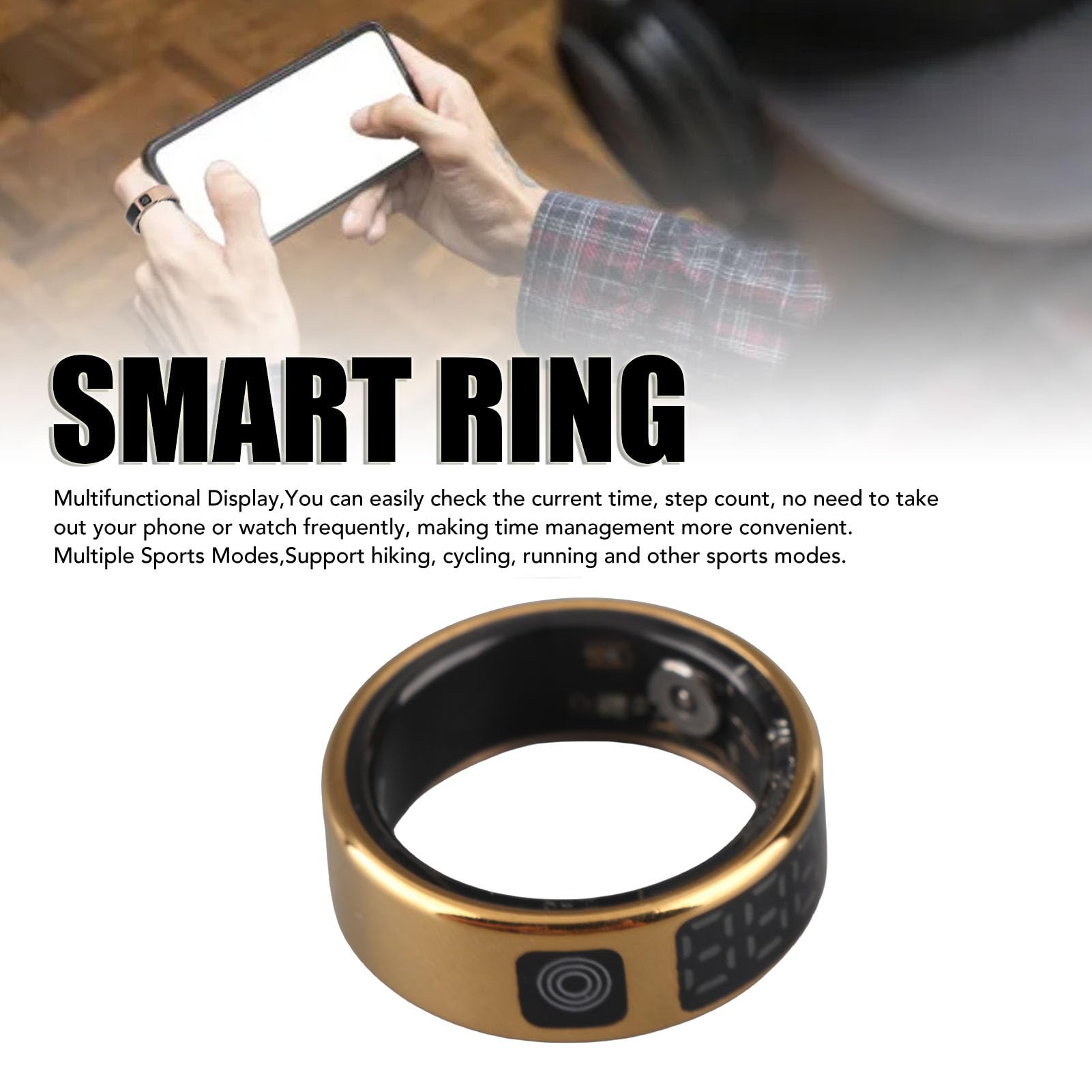 Bague intelligente avec étui de charge, écran tactile, connectivité IP68, compteur de pas, plusieurs modes sportifs, traqueur de fitness quotidien, en acier inoxydable (#9)