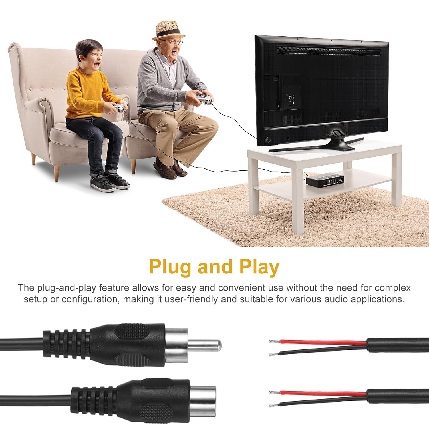 MECCANIXITY 0.7FT RCA to Bare Wire Speaker Cable, 22AWG Replacement Black RCA Male Female Plug to Open End Pigtail Audio Cable Connector Adapter for Amplifier, Home Audio Speakers, Pack of 4