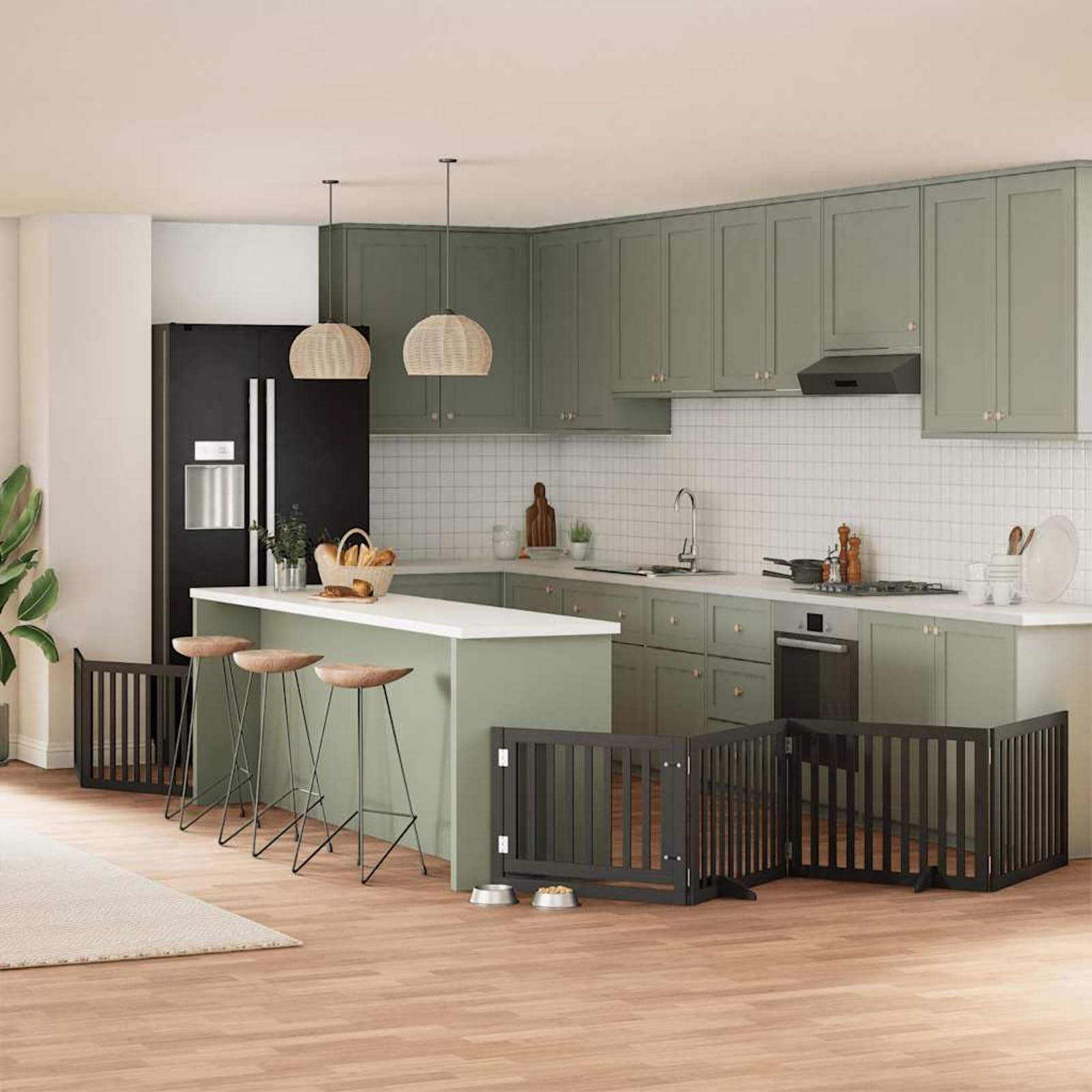 Tidyard 6-TLG. Hundetor mit Tür Faltbar Schwarz 480 cm Pappelholz, Modulares Haustiertor für Zimmer Durchgänge Korridore für Kleintiere wie Hunde Katzen Welpen3155681