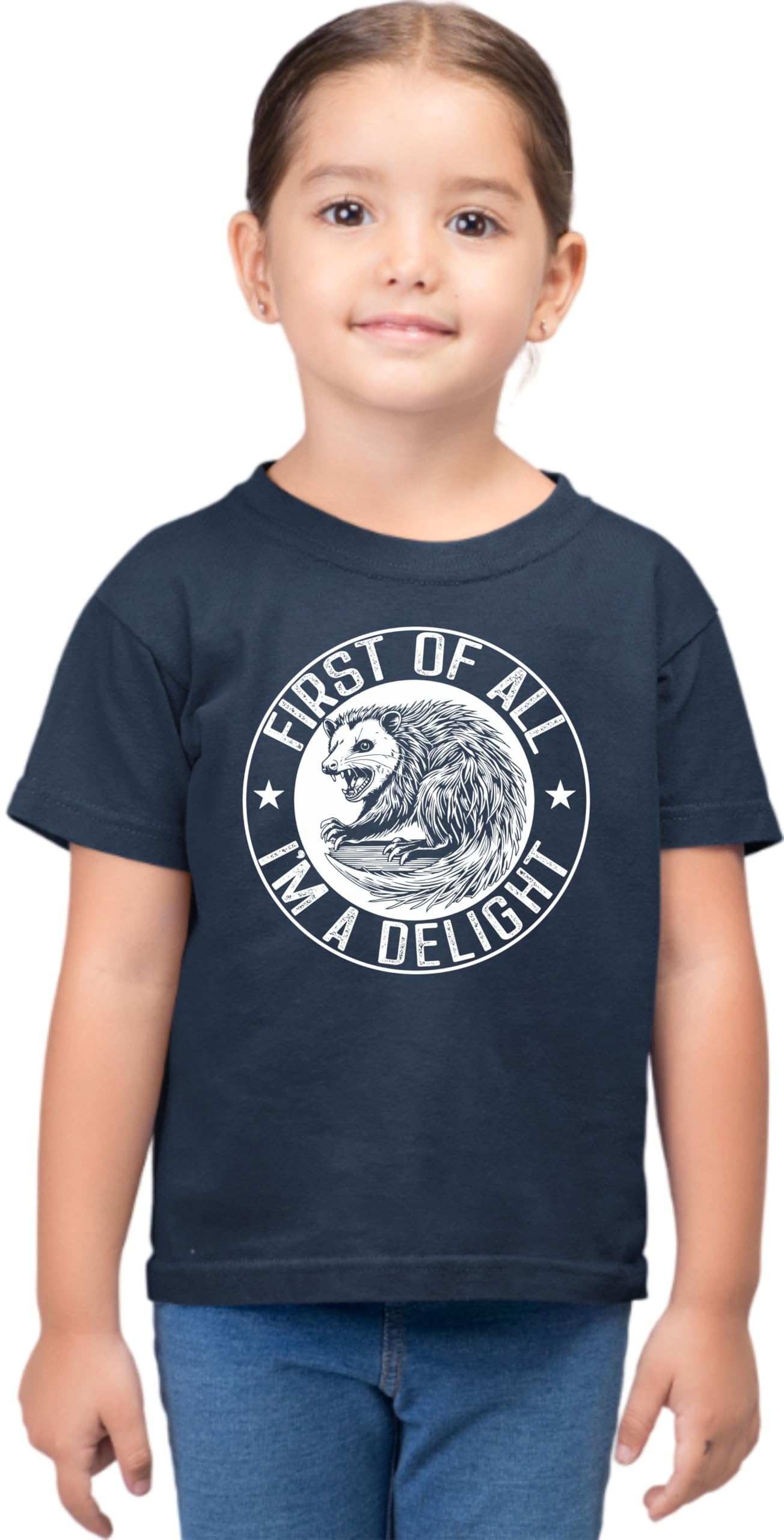 2T Navy Toddler First of All I'm A Delight Funny Possum Toddler T-Shirt