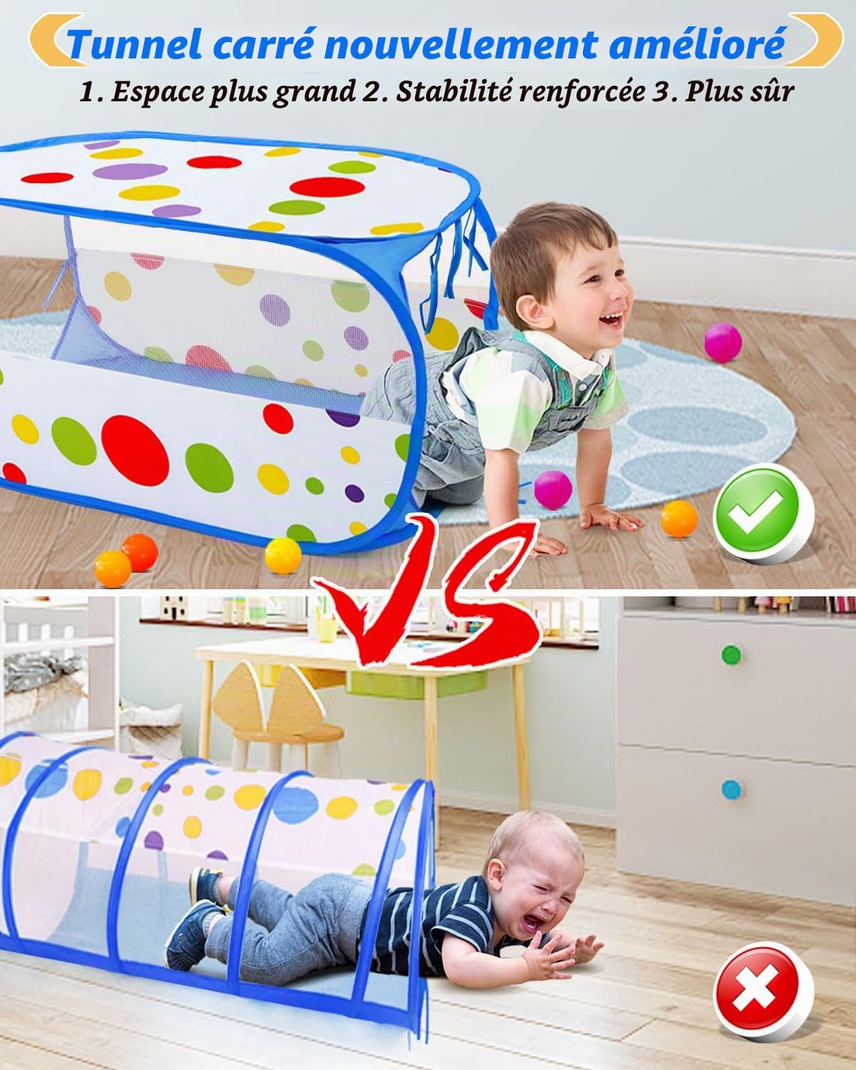 MAIKEHIGH Tente Tunnel Enfant, 3 en 1 Pop Up Piscine a Balle | Pliable Maison de Jeu Jeux pour Bébé Intérieur Extérieur Garçons Filles d'anniversaire Cadeaux
