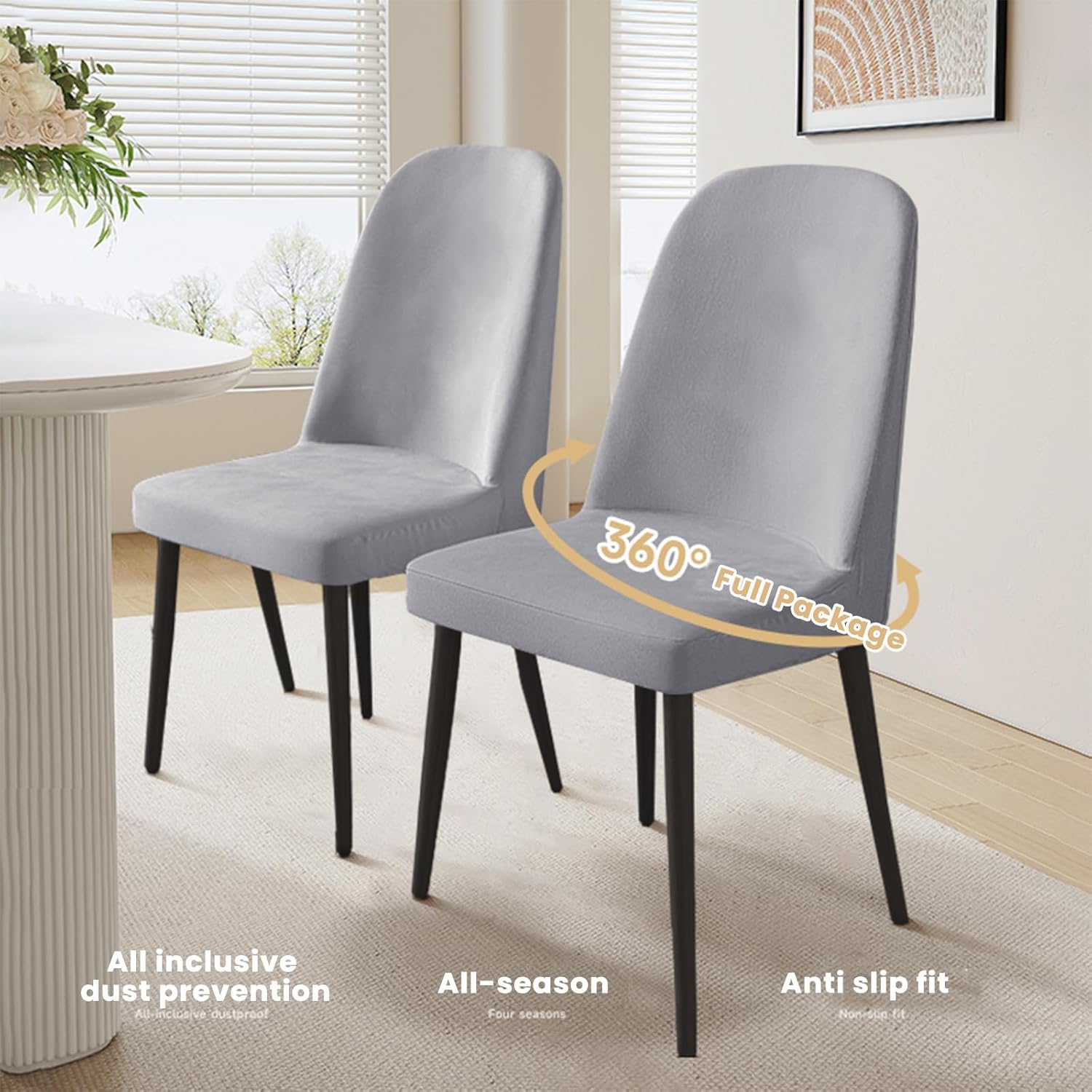 Curved Back Chair Covers, Soft Stretch Slipcover Polyester Armless Curved Back Kitchen Chair Slipcovers Protector for Living Room and Bedroom