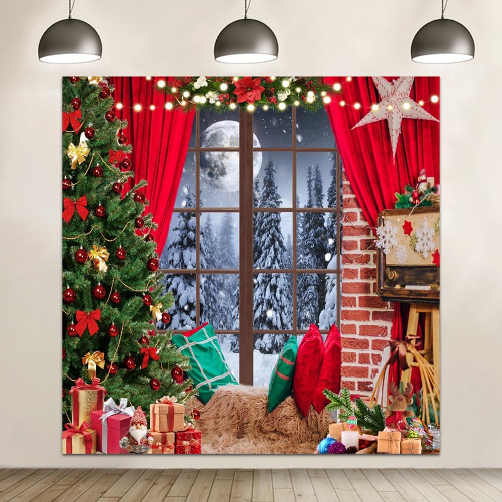 Amazon.com : 10x10ft Christmas Backdrop Winter Red Christmas Window ...