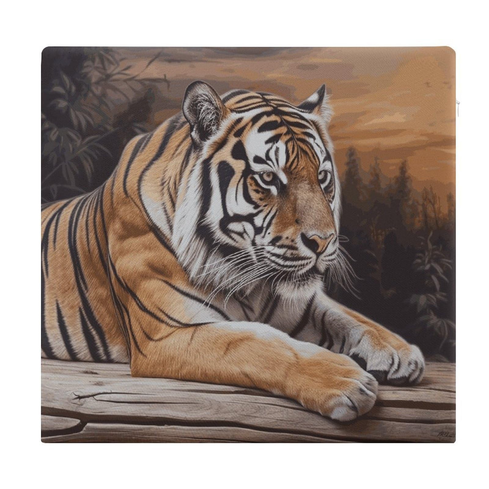 LDGSUPH Tiger Lying on Wood Seat Cushions for Office Chair Cushion Square Pillows Seating Soft Floor Cushions Cozy Couch Cushion Support Memory Foam Chair Pads for Home Travel Car