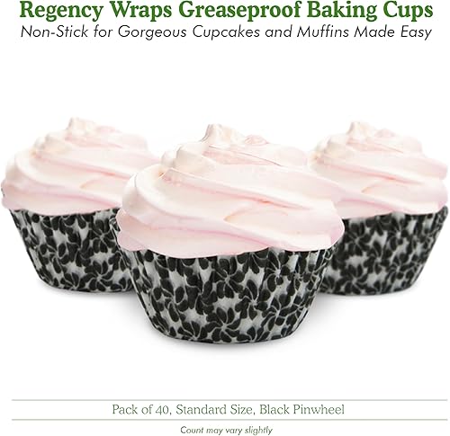 Vista 153 de Regency Wraps Vasos para hornear de grado profesional a prueba de grasa, paquete de 40 unidades, revestimientos estándar, lunares azul cobalto