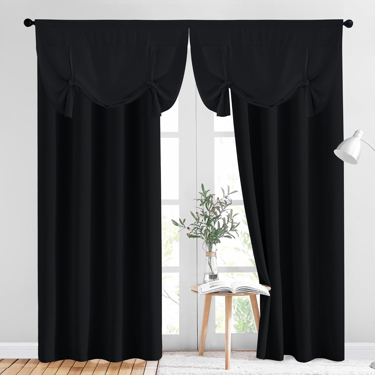 NICETOWN 1 Panel 46" x 63" Tie up Curtain with 2 Panles 52" x 84" Gromemt Blackout Curtains for Living Room Thermal Insulated Window Shade for Bedroom, Navy
