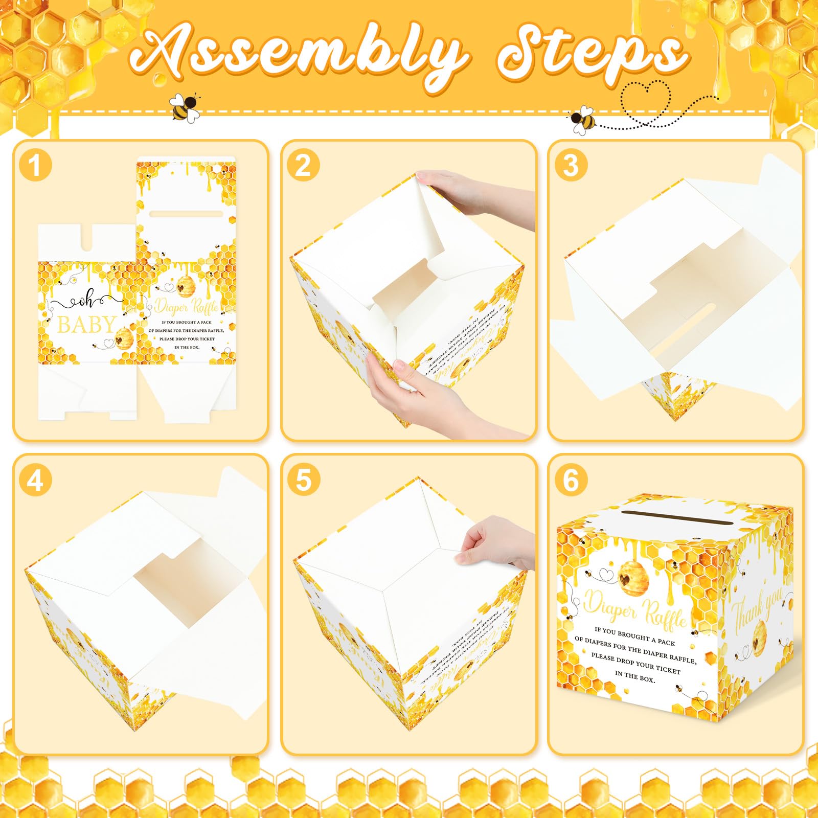 Bee Theme Baby Shower Diaper Raffle Game - Card Box With Tickets For Boy Or Girl Party - View #6