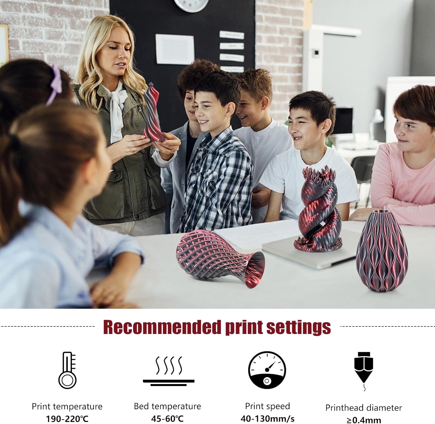 iSANMATE 3D Printer Filament, PLA Filament 1.75mm Silk PLA Red Black, Dual Color Filament Rainbow Filament, 1 kg Spool