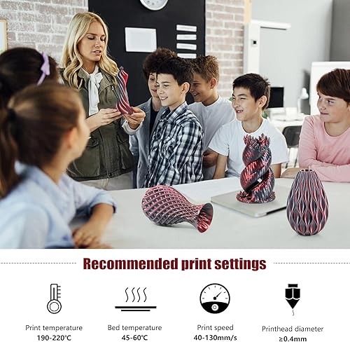 Miniatura 6 de iSANMATE Filamento de ácido poliláctico (PLA) de 0.069 in (0.069 in), color rojo y negro, filamento de doble color arcoíris, carrete de 2.2 lbs