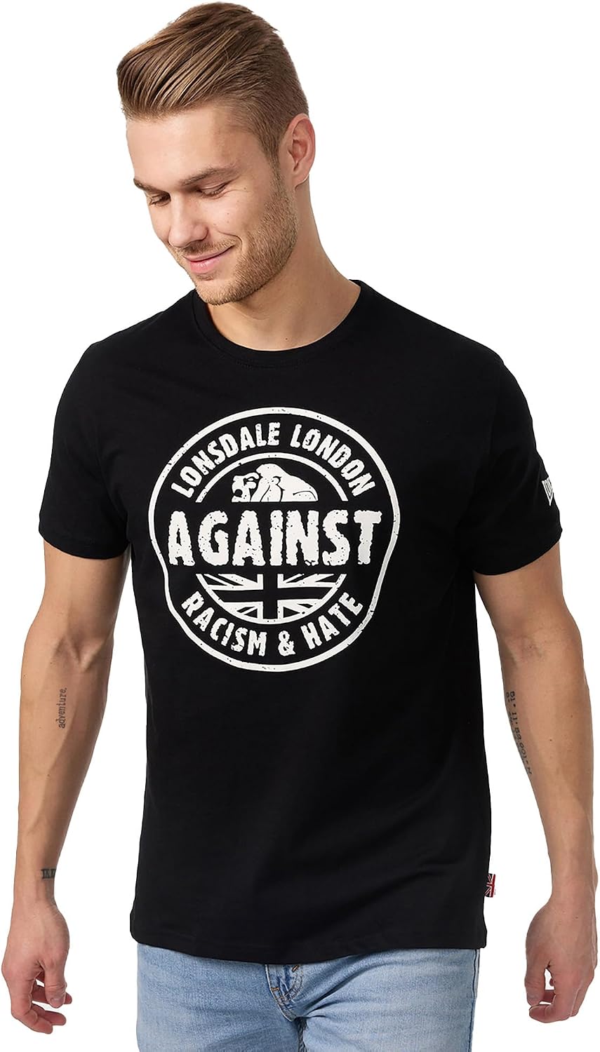 Lonsdale London Against Racism Mens T-Shirt Black Streetwear
