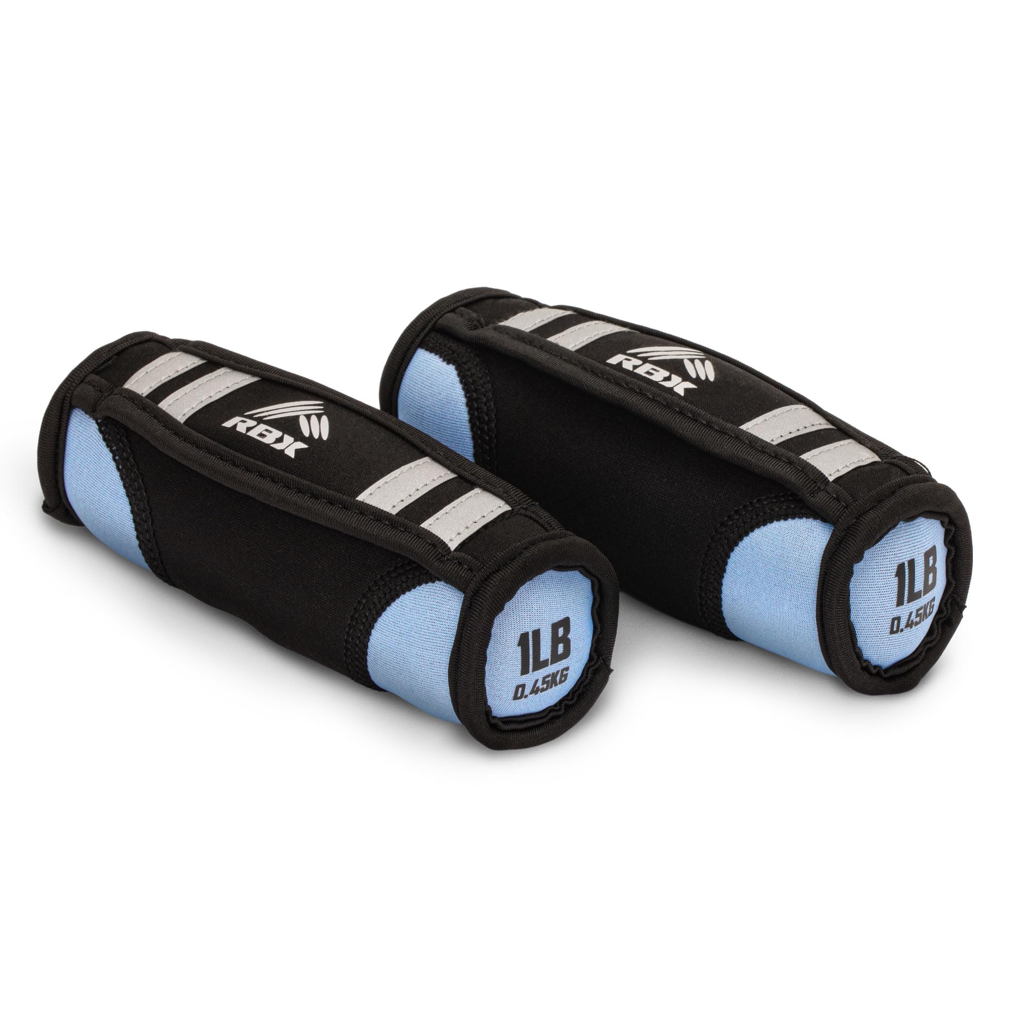 RBX 2lb Walking Weights Pair 1lb Each Soft Hand Weights with Reflective Safety Straps Ergonomic Grip Breathable Fabric