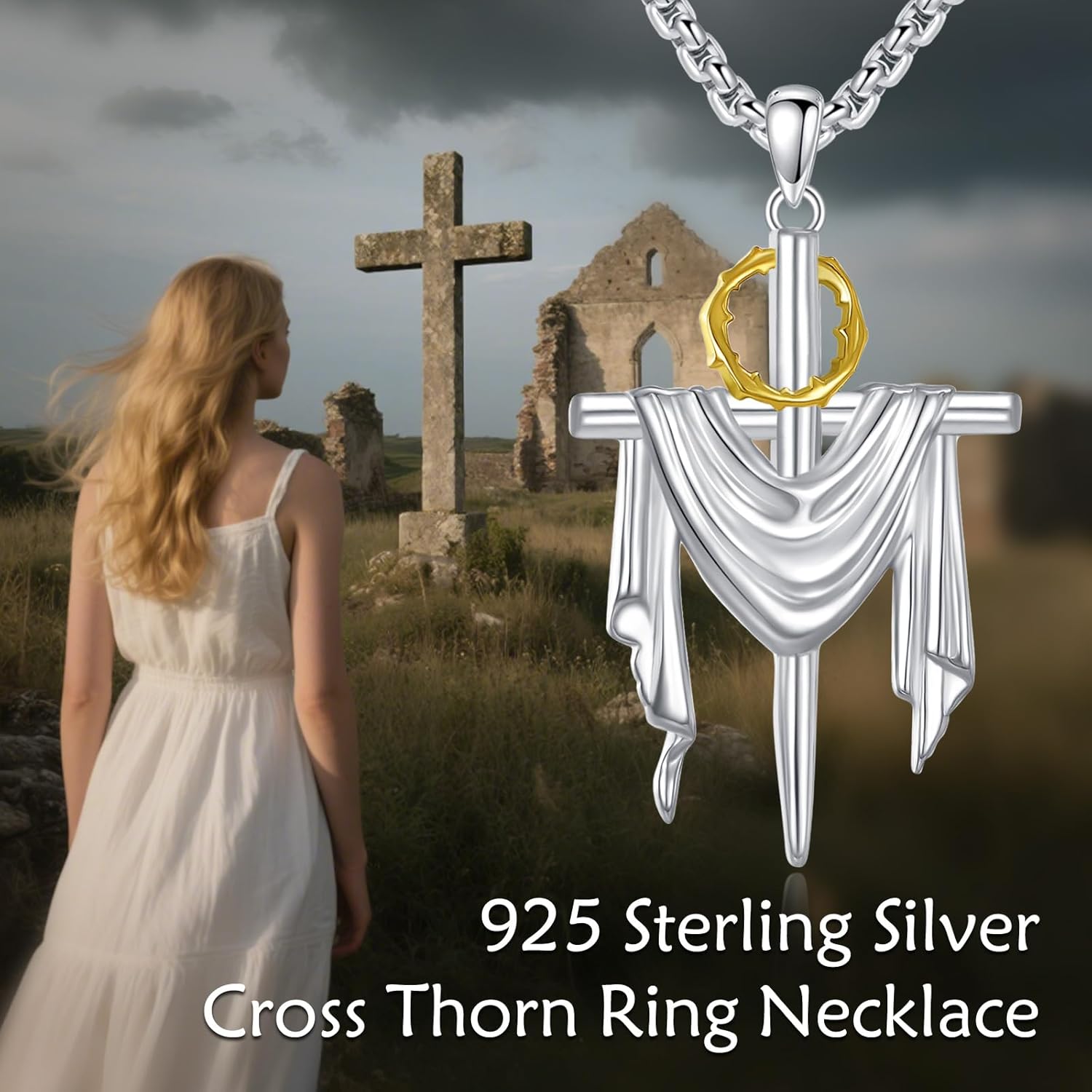 KQF Cross Necklace S925 Sterling Silver Jesus Religious Christian Necklace Faith Hope Love Pendant Jewelry for Women Men