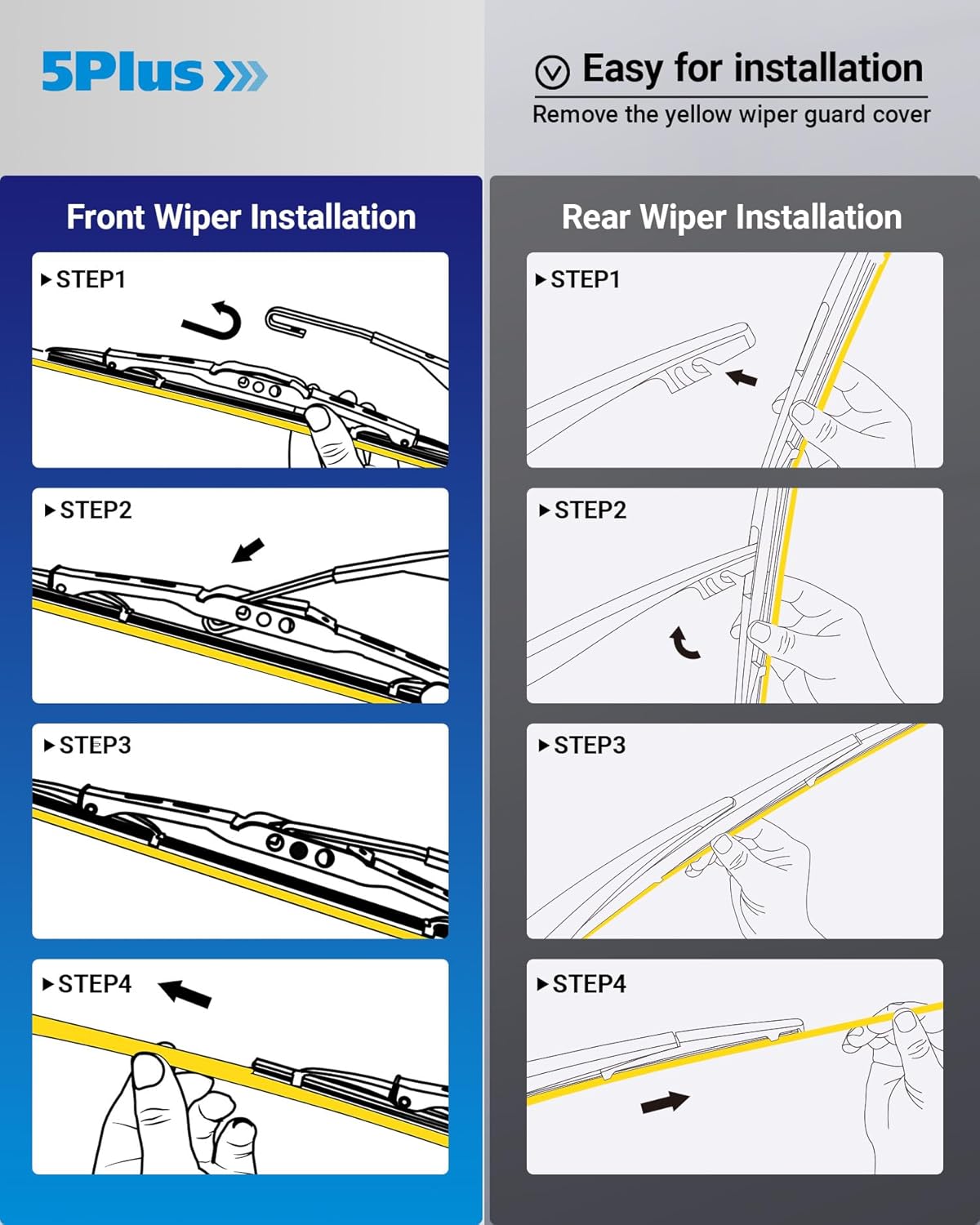 5 PLUS Wipers Replacement for Jeep Wrangler JK 2008-2017 Windshield Wiper Blades,15"+15" Front Wiper Blades with 13" Rear Wiper Blade-Factory Fit & All-Season OEM Quality (Pack of 3)