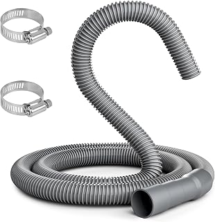 6 FT Washing Machine Drain Hose, Corrugated and Flexible Washing Machine Hose, Discharge Hose Replacement for Whirlpool, GE, Kenmore, Clamps and Hook Included, Grey