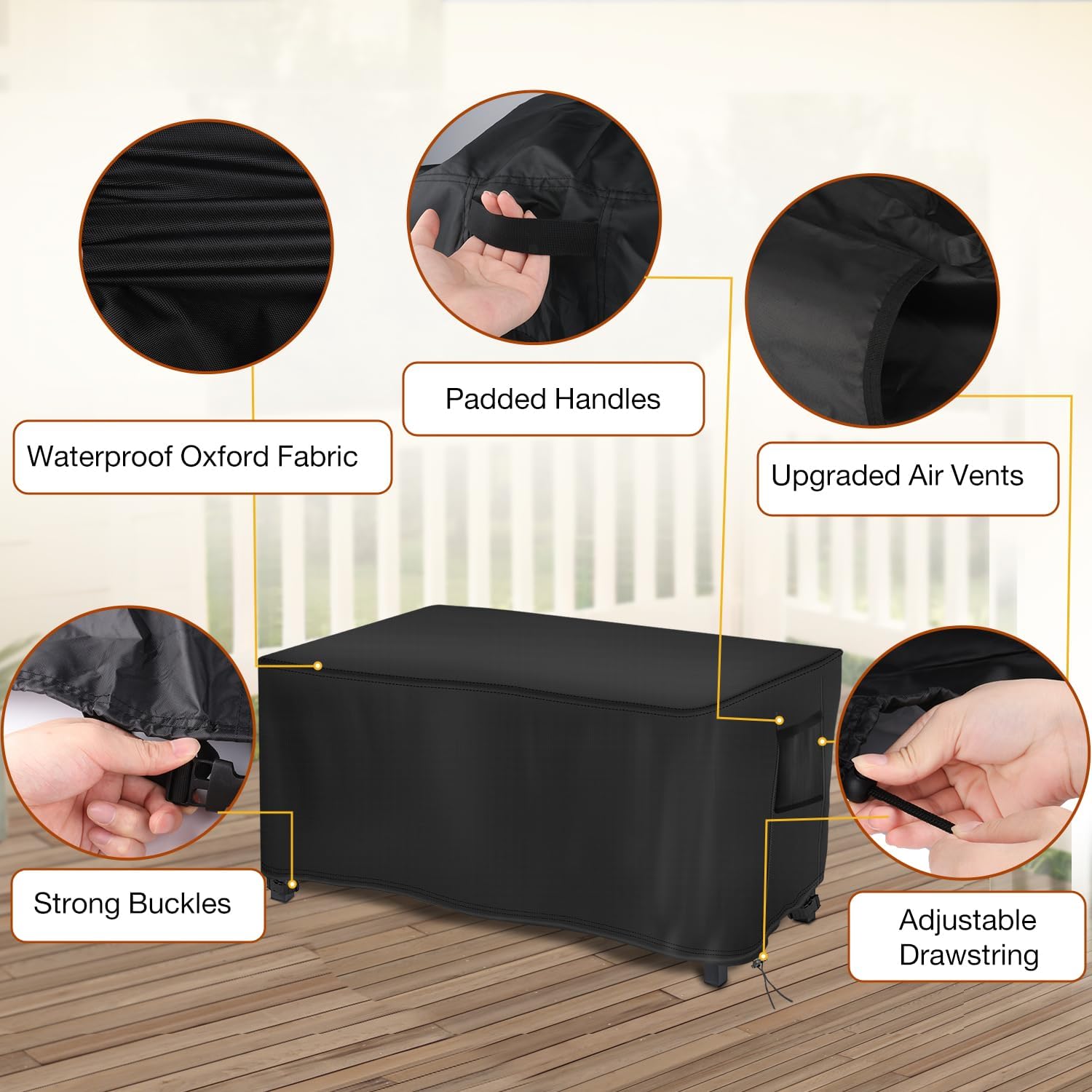 Saking Rectangular Fire Pit Cover, Waterproof Windproof Anti-UV Heavy Duty Cover for Gas Fire Table Furniture - 42 x 24 x 24 inch - Image 3