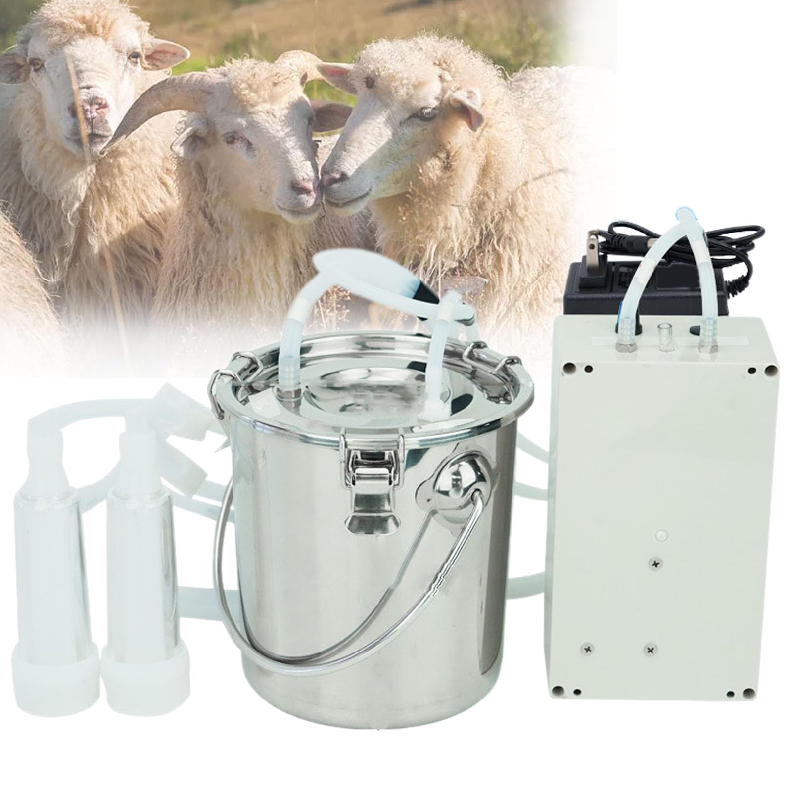 AYCDL Electric Pulsation Milking Machine for Cow/Cattles,Portable Stainless Steel Double Heads Vacuum Pump, Automatic Stop Equipment,Sheep-10L,Sheep-3L