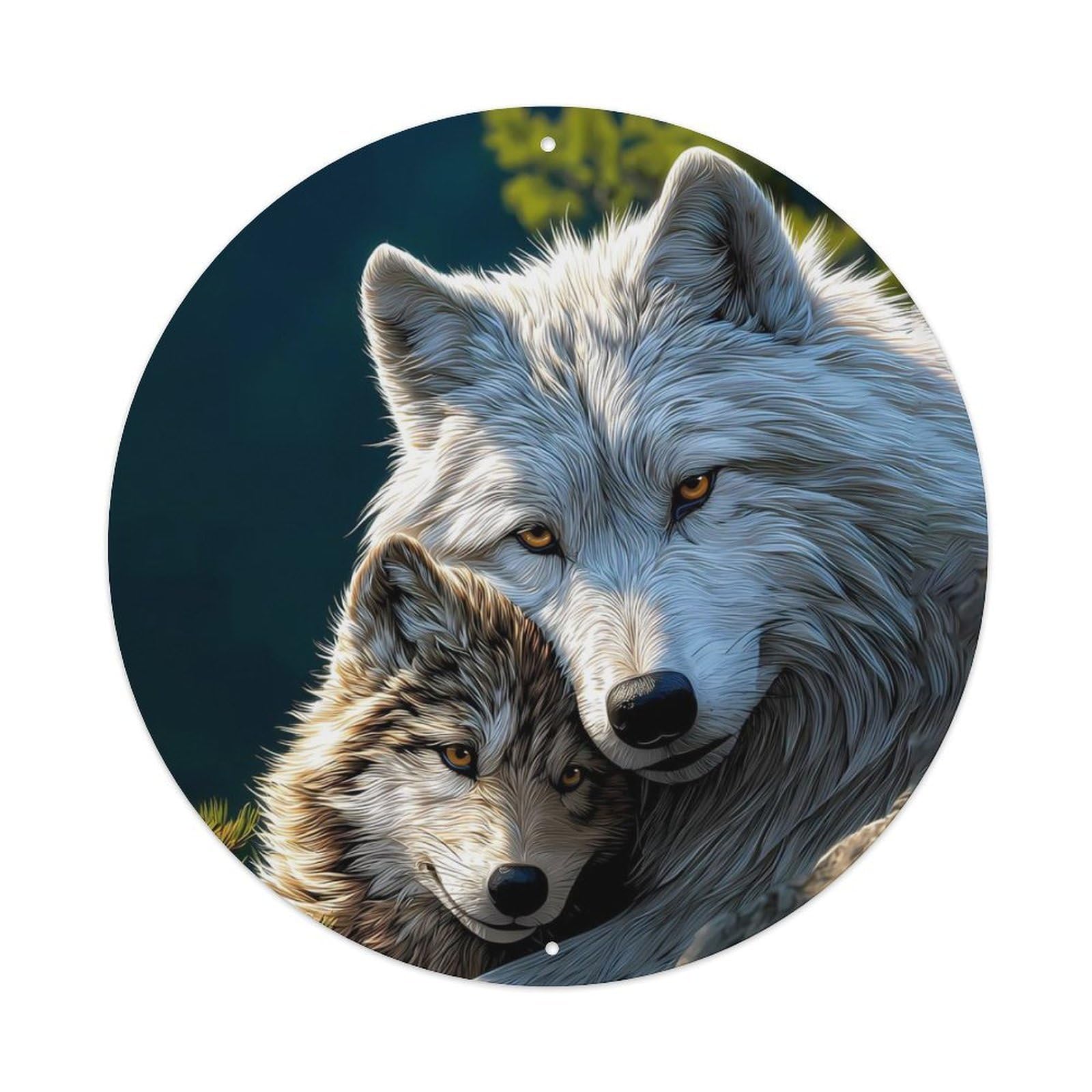 Animal Arctic Wolf Gray Wolf Intimate Cuddle Vintage Metal Tin Sign Plaque Wall Decor for Cafe, Club Bar, Office, Garden Metal Poster 8x8Inch