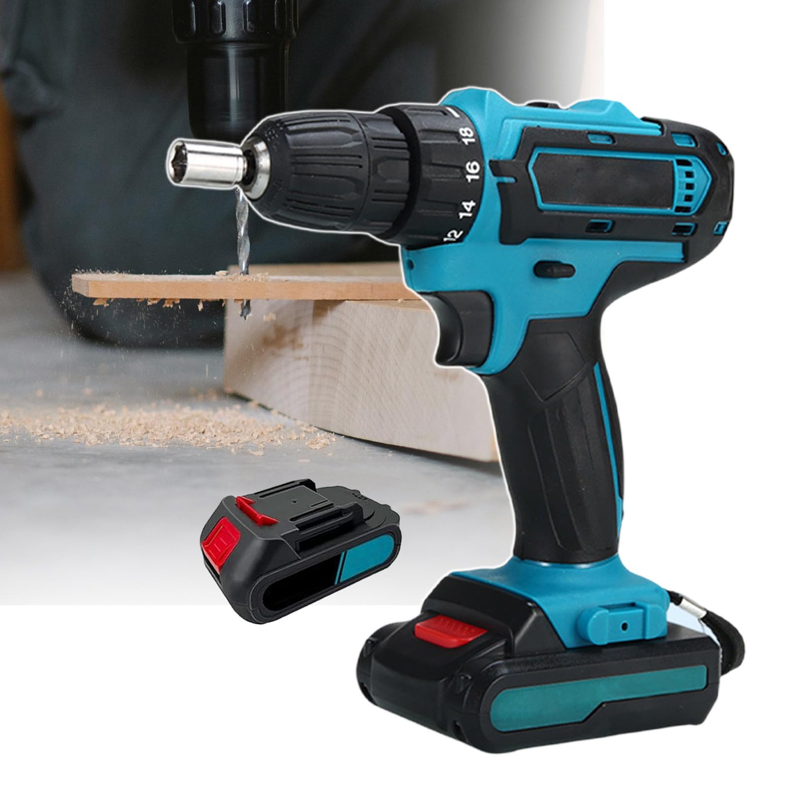 Trapano A Percussione 3 in 1 con Cavo E Set di Punte, Trapano A Percussione Portatile, Sensazione di Comfort al Tatto, Dissipazione del Calore Poroso, per Foratura/Fissaggio,1Battery