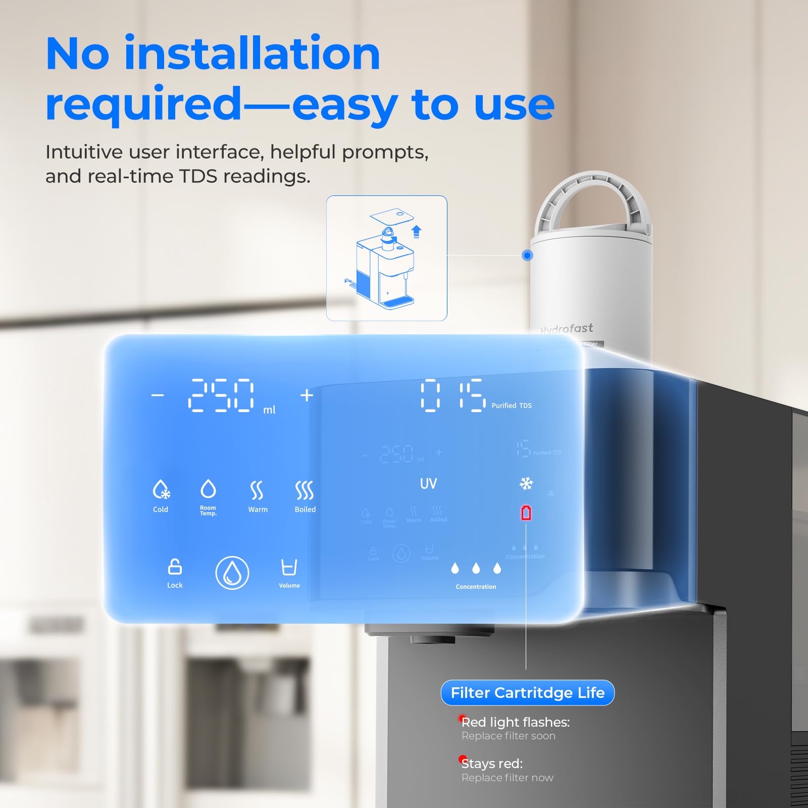 Osmoseanlage Wasserbar mit Wassersprudler, Heißwasserspender & Eiswasserspender, 6-Stufen RO Wasserfilter, 5L