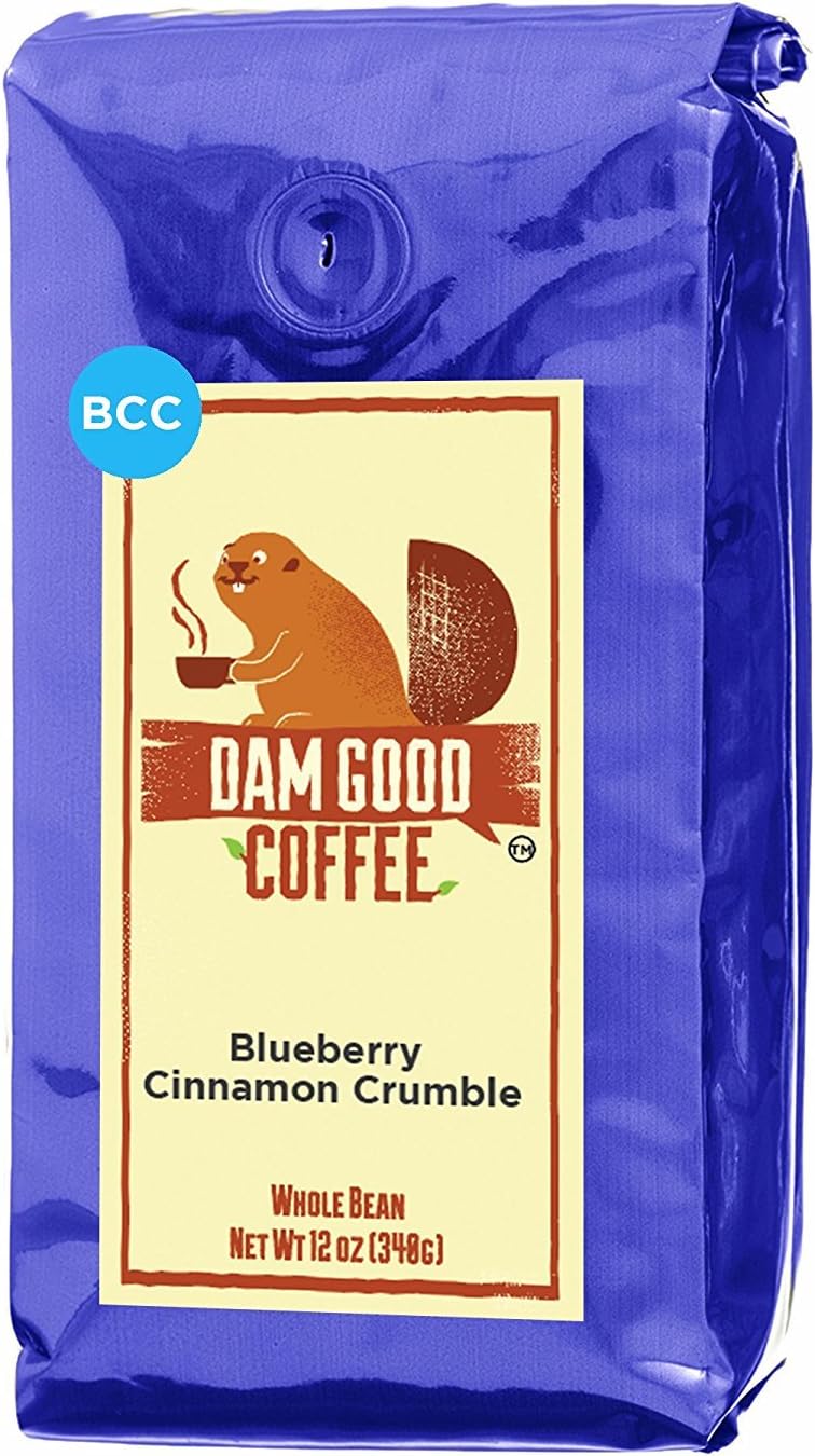 Dam Good Coffee – Blueberry Cinnamon Crumble - Whole Bean - 12 Oz - Blueberry Pie Flavor - No Sugar Added