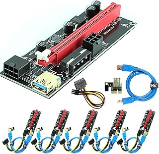 Ubit 6 Pack PCI-E Riser Express Cable 16X to 1X (Dual-6pin / MOLEX) with Led Graphics Extension Ethereum ETH Mining Powered Riser Adapter Card+60cm USB 3.0 Cable