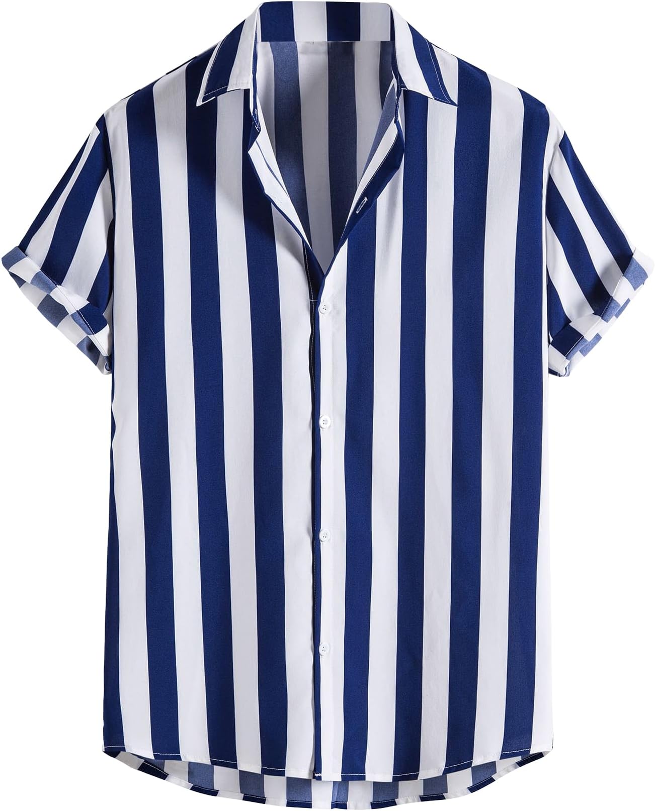 GORGLITTERMen's Striped Button Up Short Sleeve Work Office Linen Shirt Top