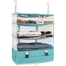 Surblue Hanging Closet Storage Bag Collapsible 3-Shelf Washable Oxford Fabric with 2 Hooks XL 17.71 * 11.81 * 20in,Aqua Blue